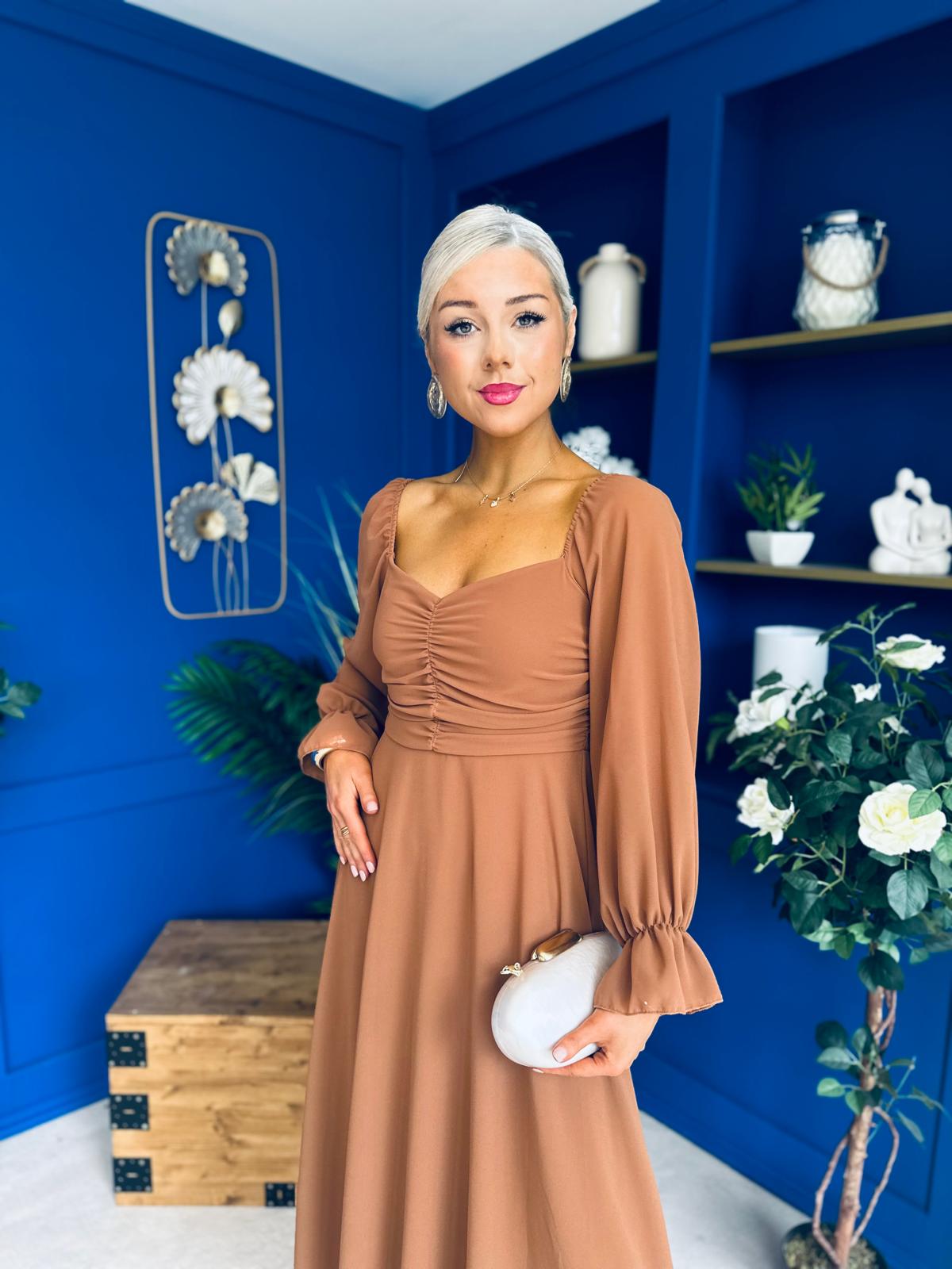 Eire Long Sleeve Midi Dress Caramel