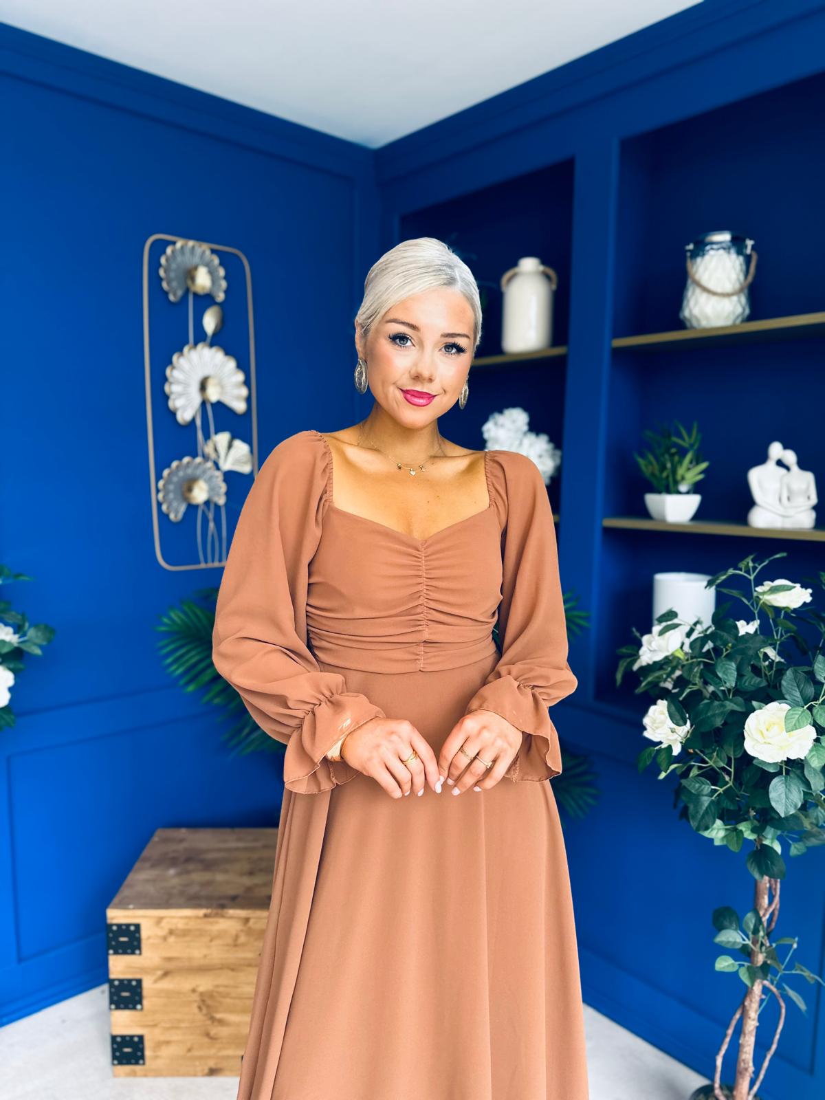 Eire Long Sleeve Midi Dress Caramel