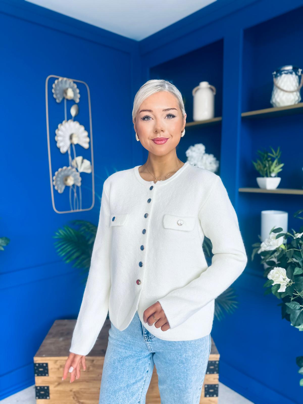 Jen Gold Button Cardi Cream