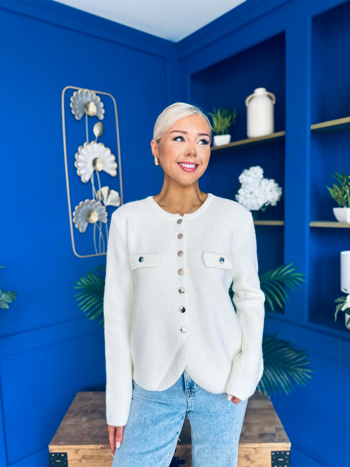 Jen Gold Button Cardi Cream