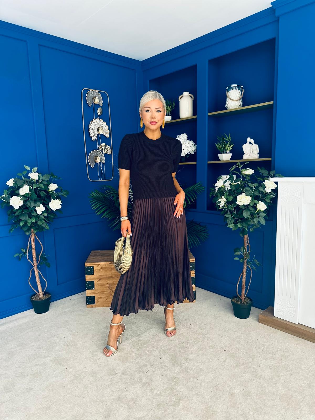 Jane Knit & Satin Midi Dress Coco