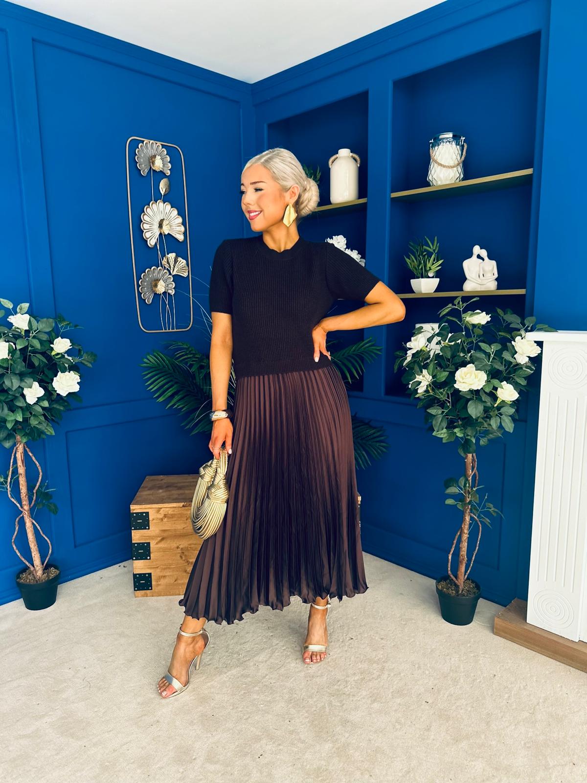 Jane Knit & Satin Midi Dress Coco