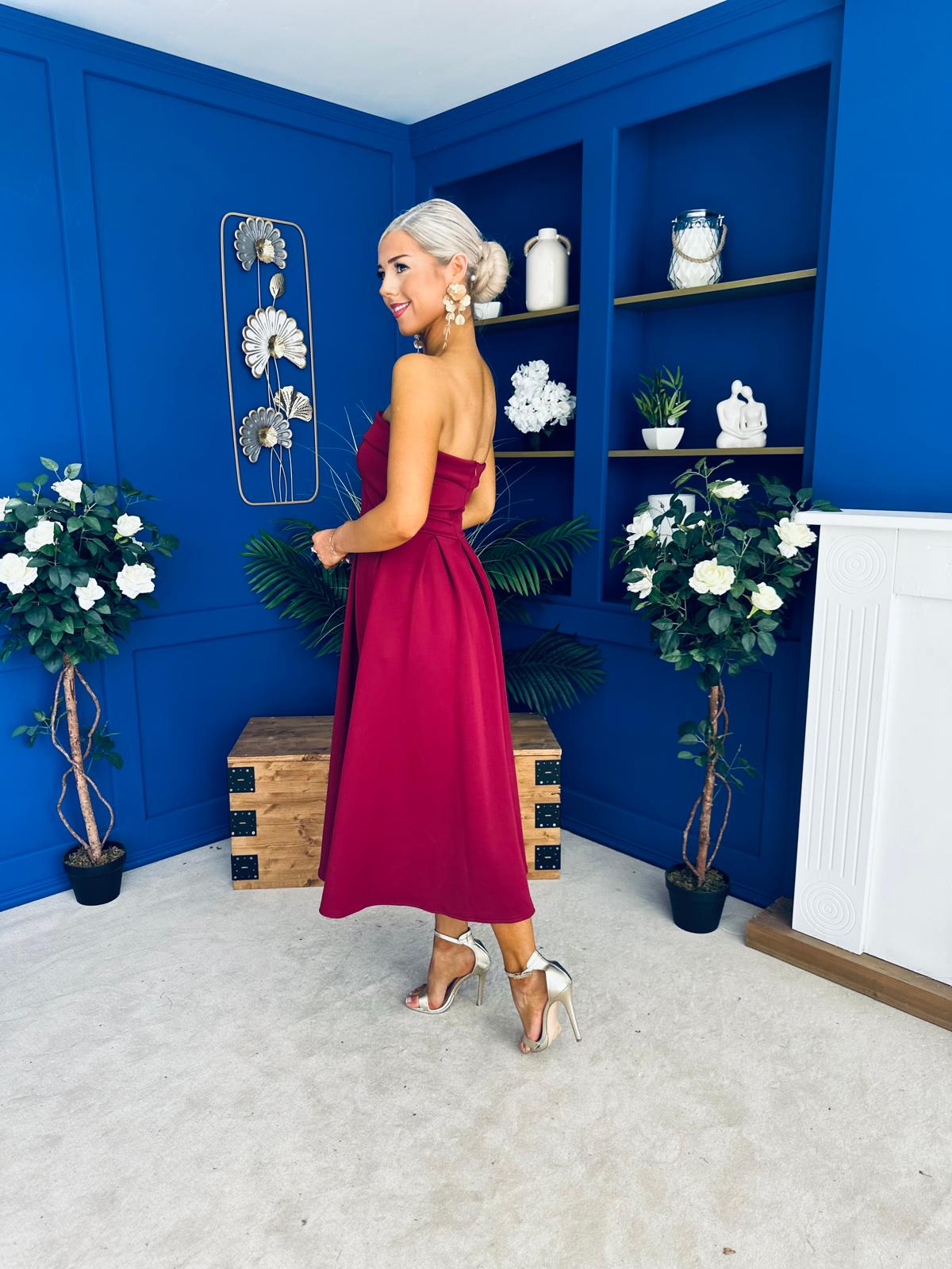 Danni Strapless Bandeau Midi Dress Wine