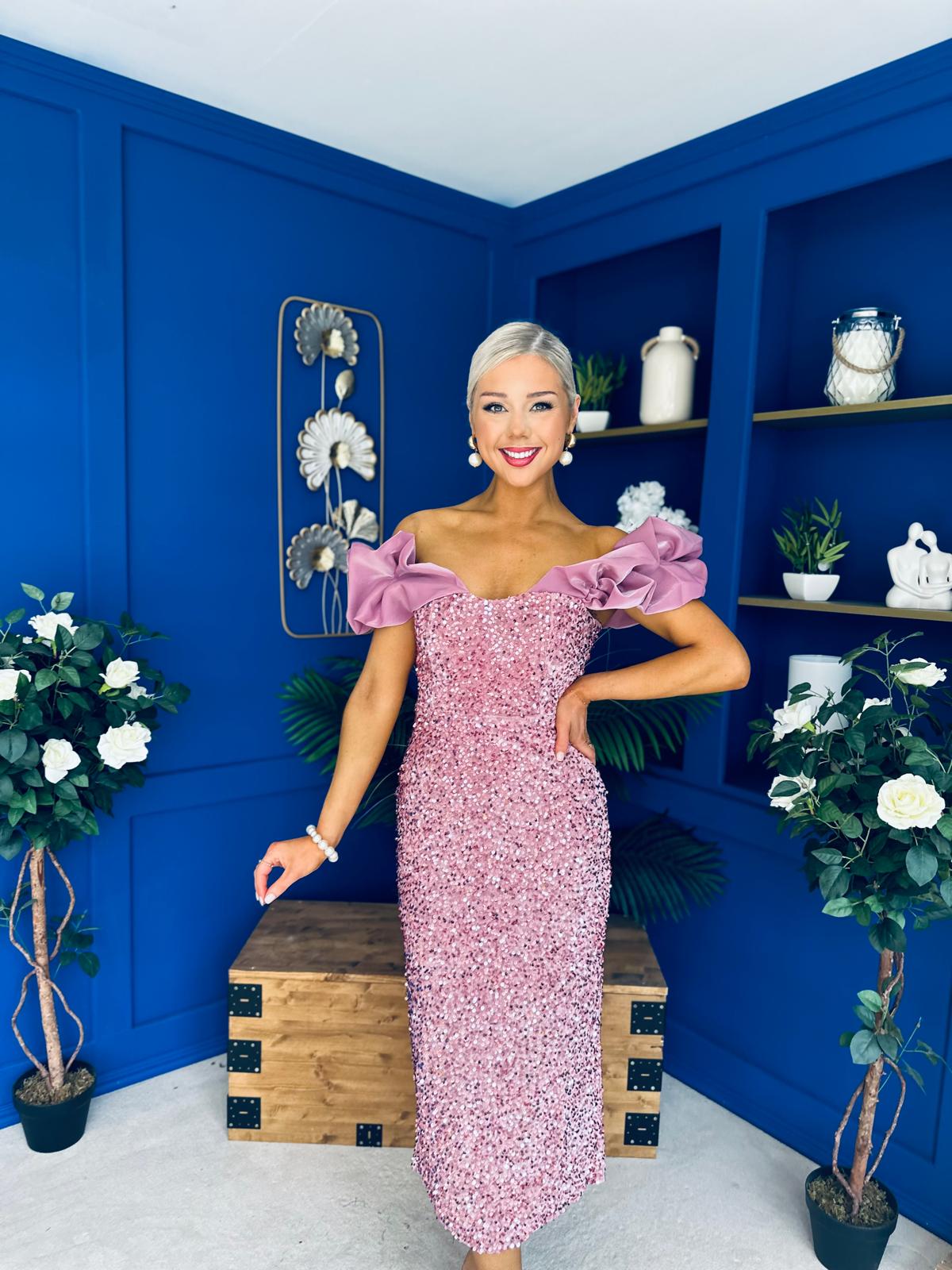 Philipa Sequin Occasion Dress Mauve Pre Order 20 Sept