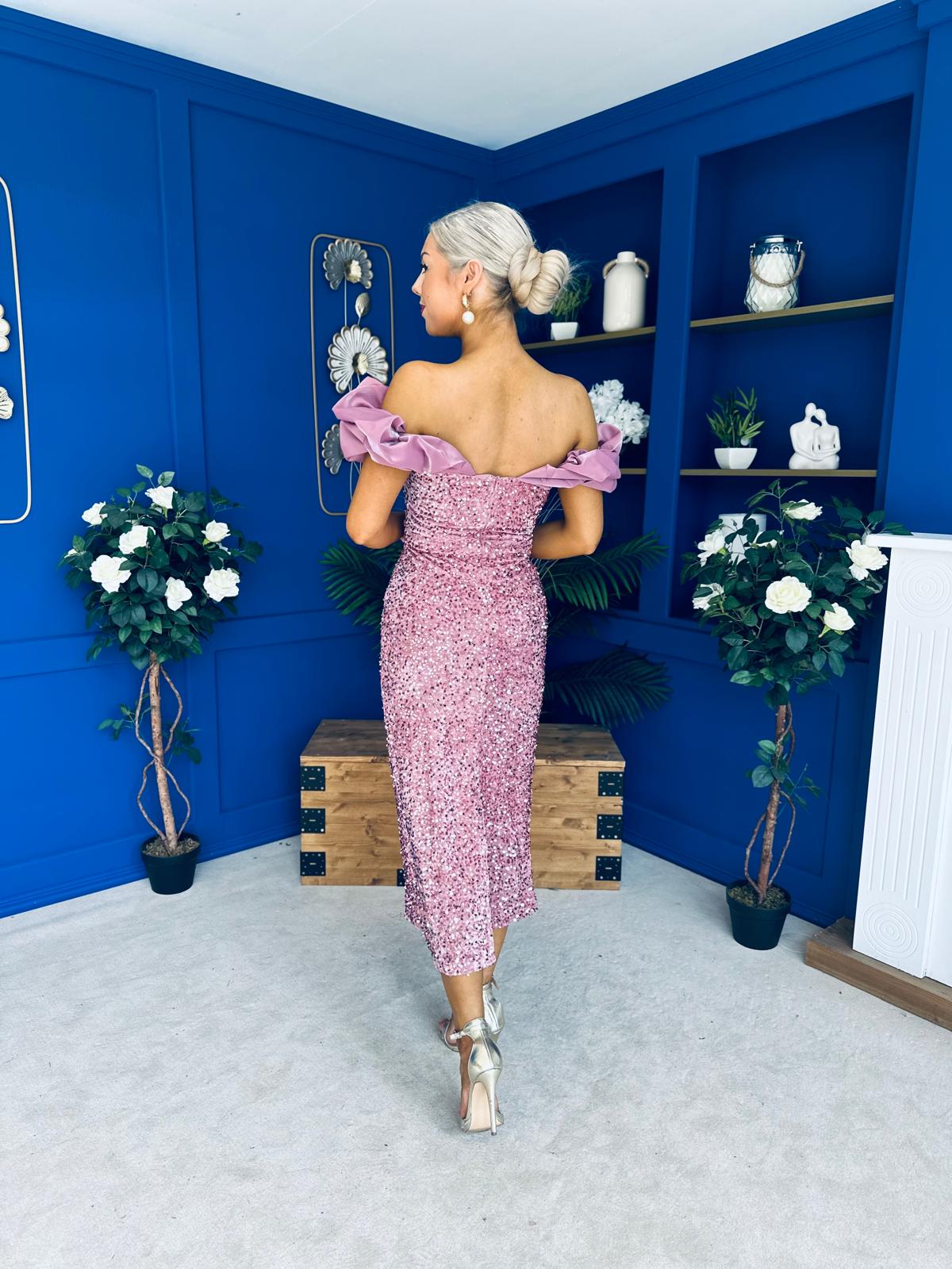 Philipa Sequin Occasion Dress Mauve Pre Order 20 Sept