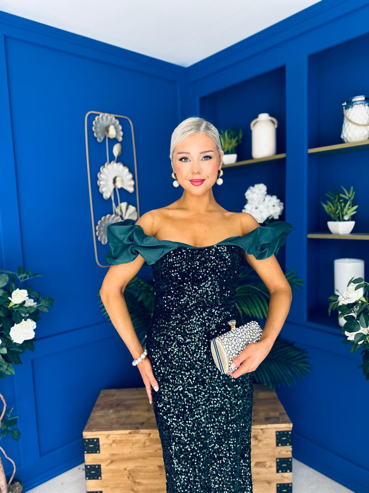 Philipa Sequin Occasion Dress Forest Pre Order 20 Sept