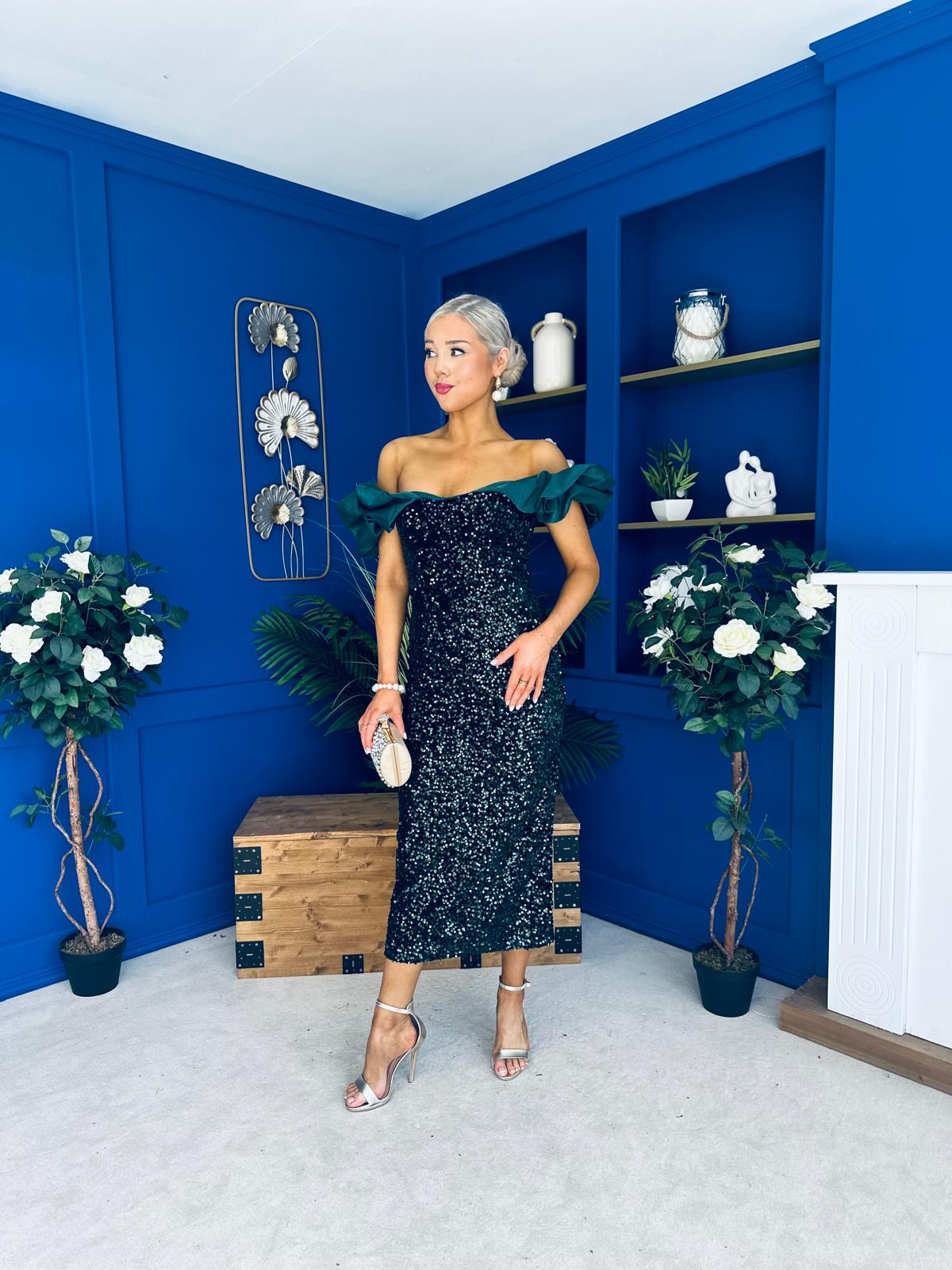 Philipa Sequin Occasion Dress Forest Pre Order 20 Sept