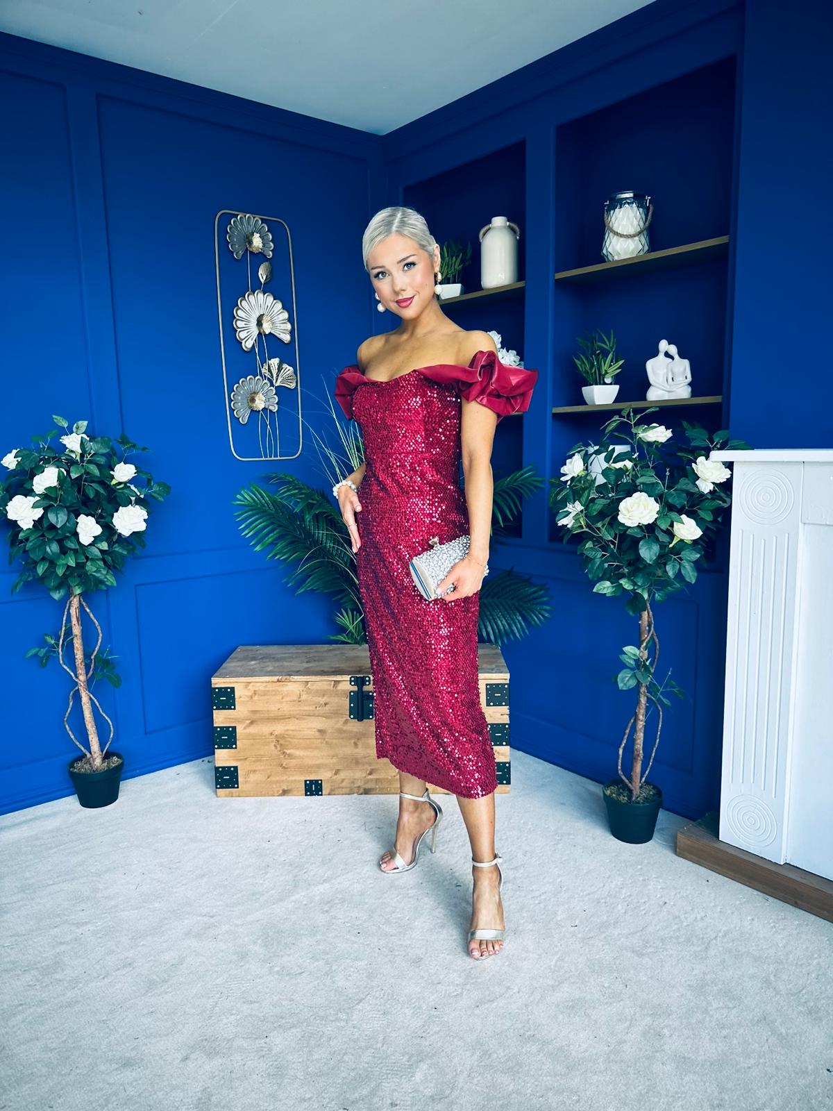 Philipa Sequin Occasion Dress Burgundy Pre Order 20 Sept