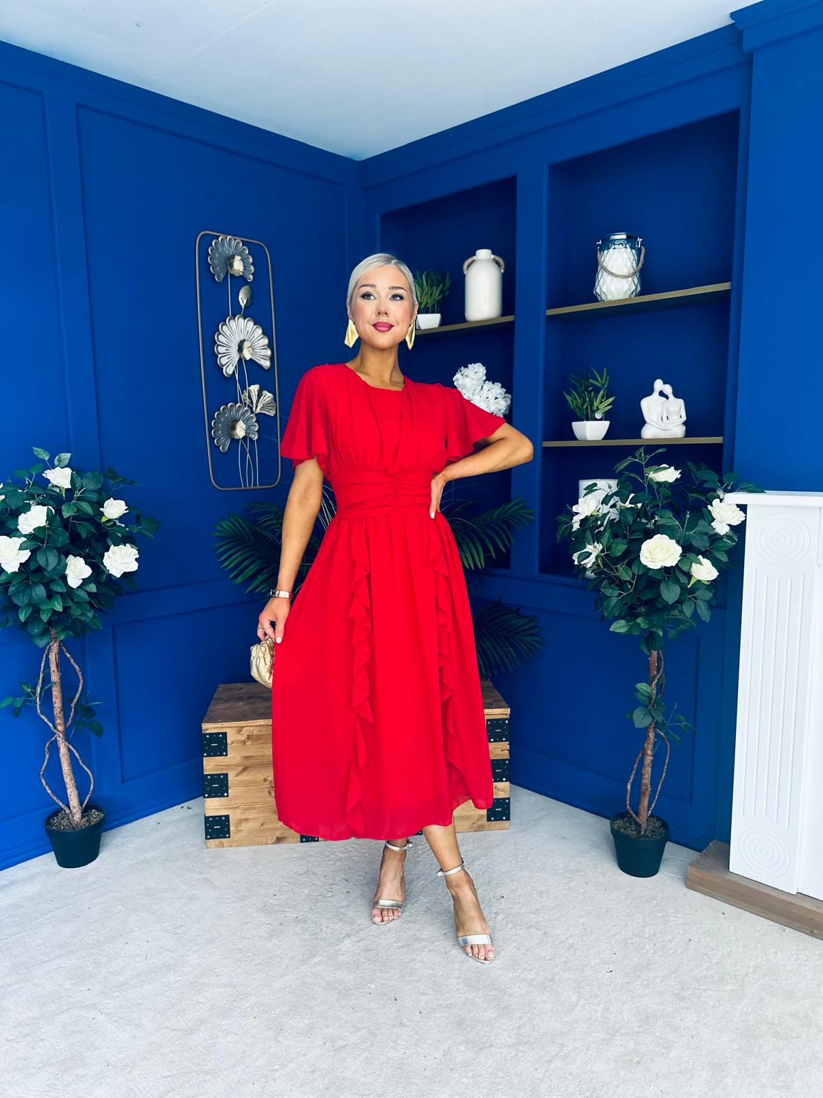 Tina Banded Midi Dress Strawberry
