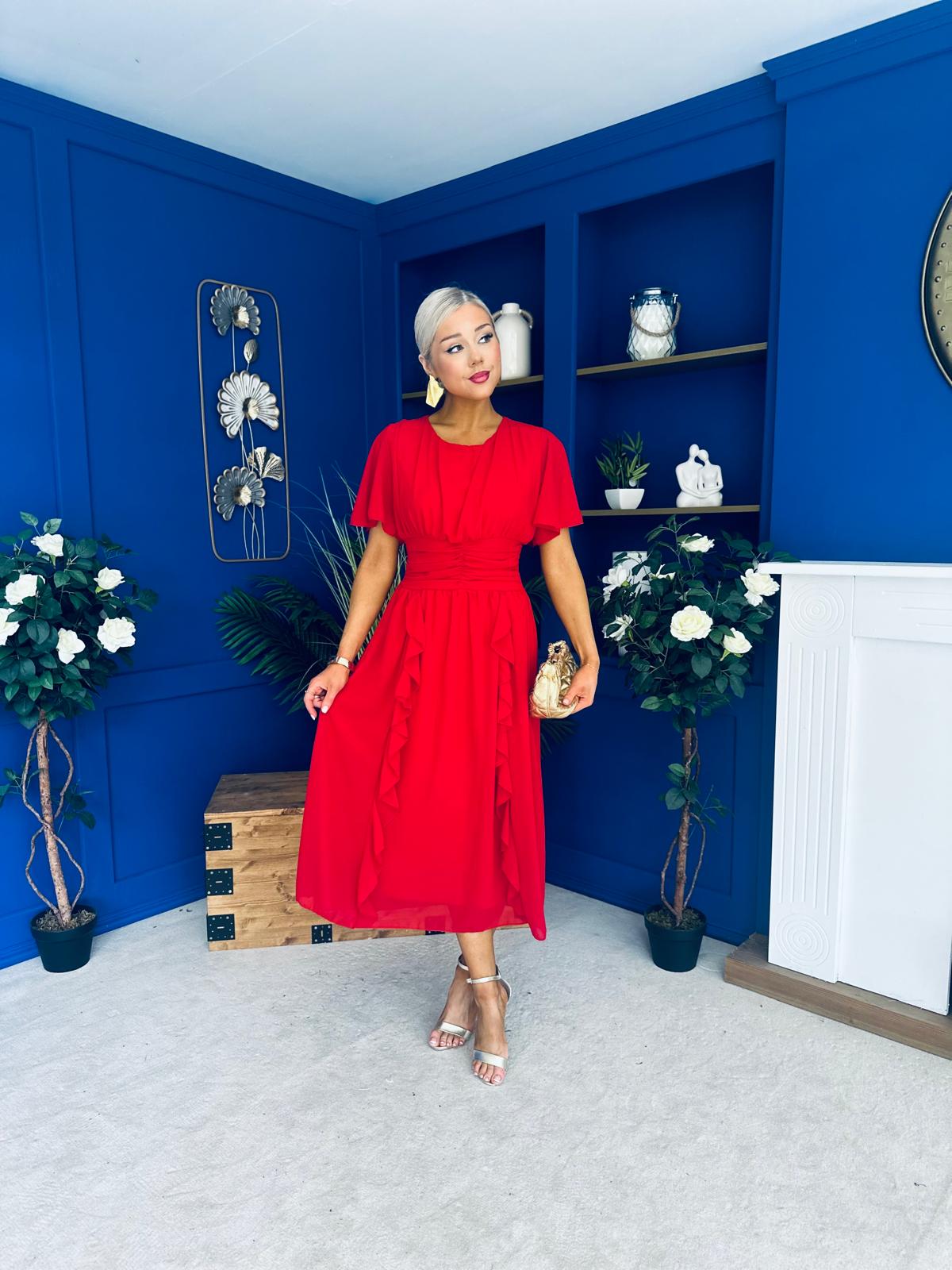 Tina Banded Midi Dress Strawberry