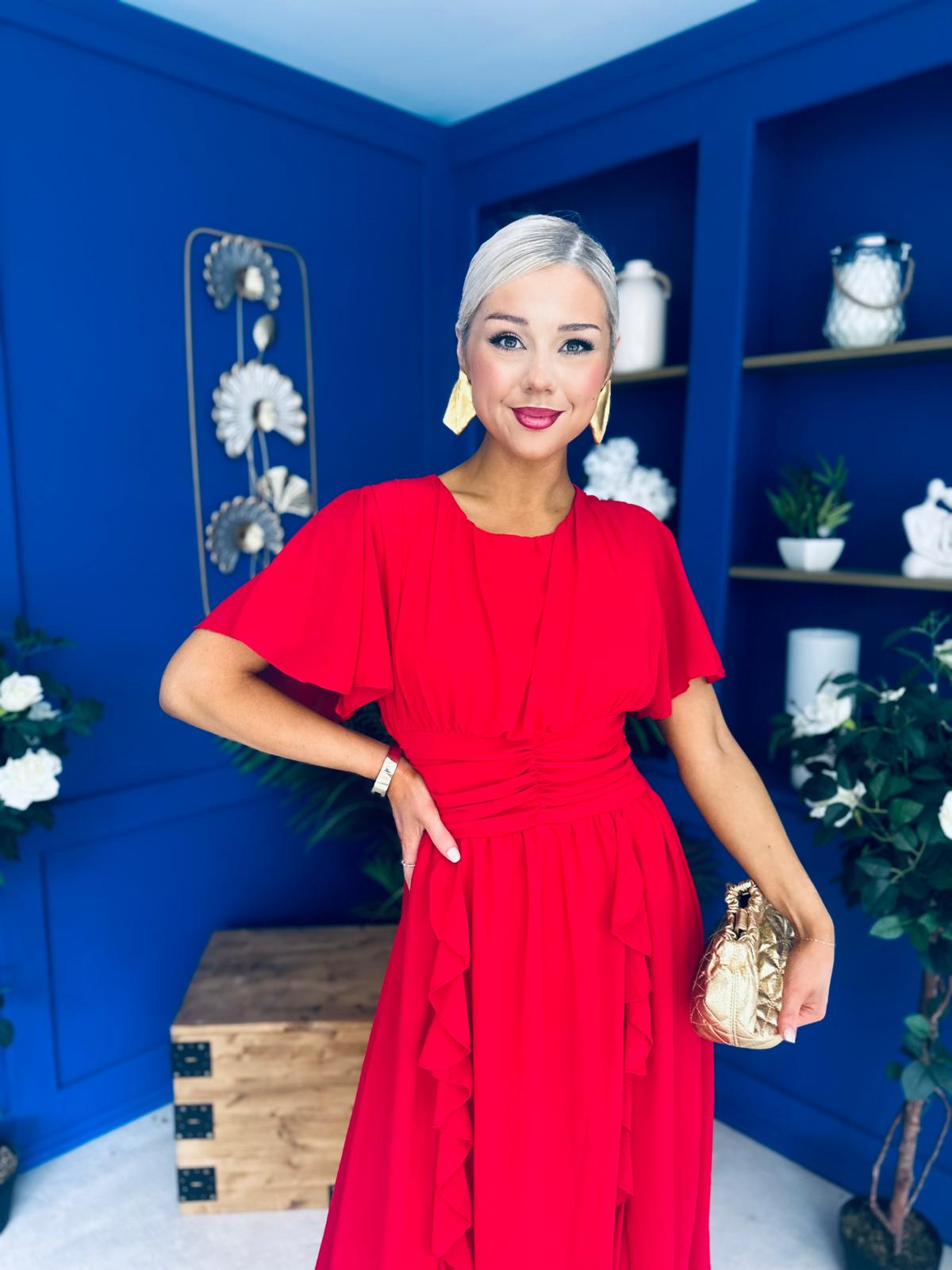 Tina Banded Midi Dress Strawberry
