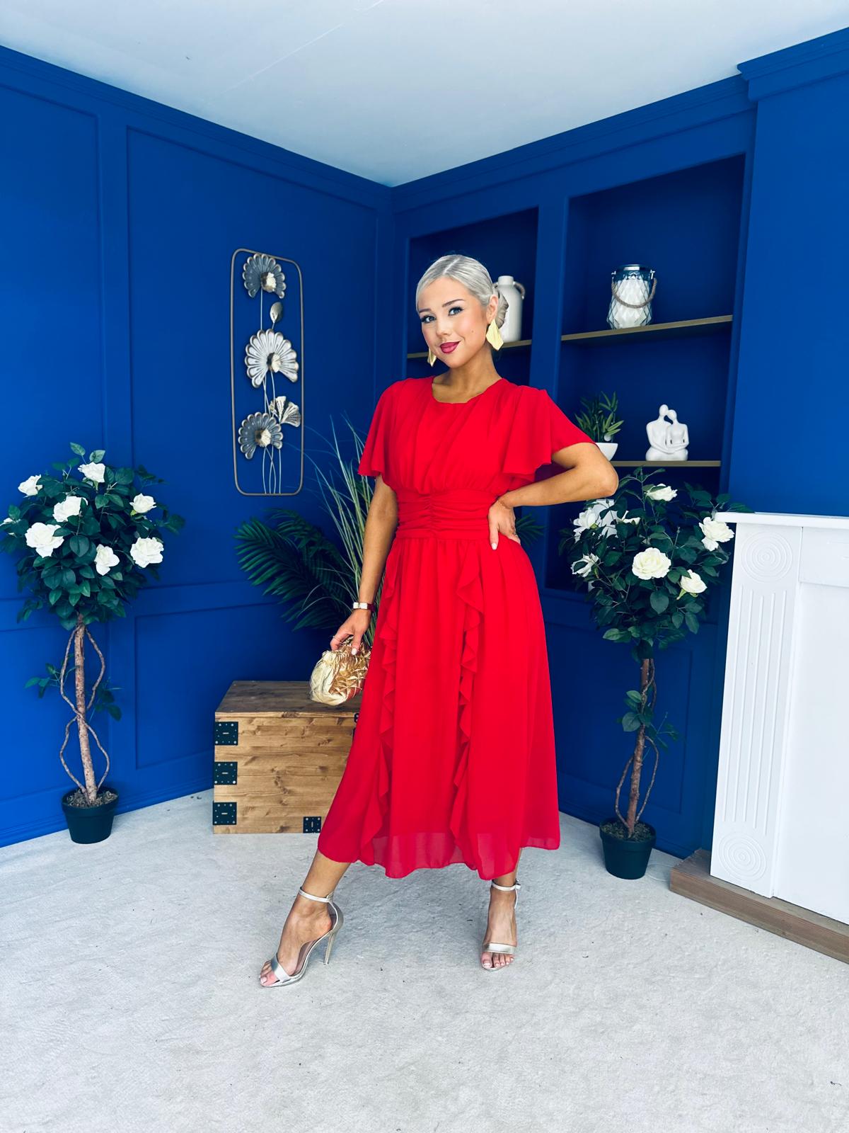 Tina Banded Midi Dress Strawberry
