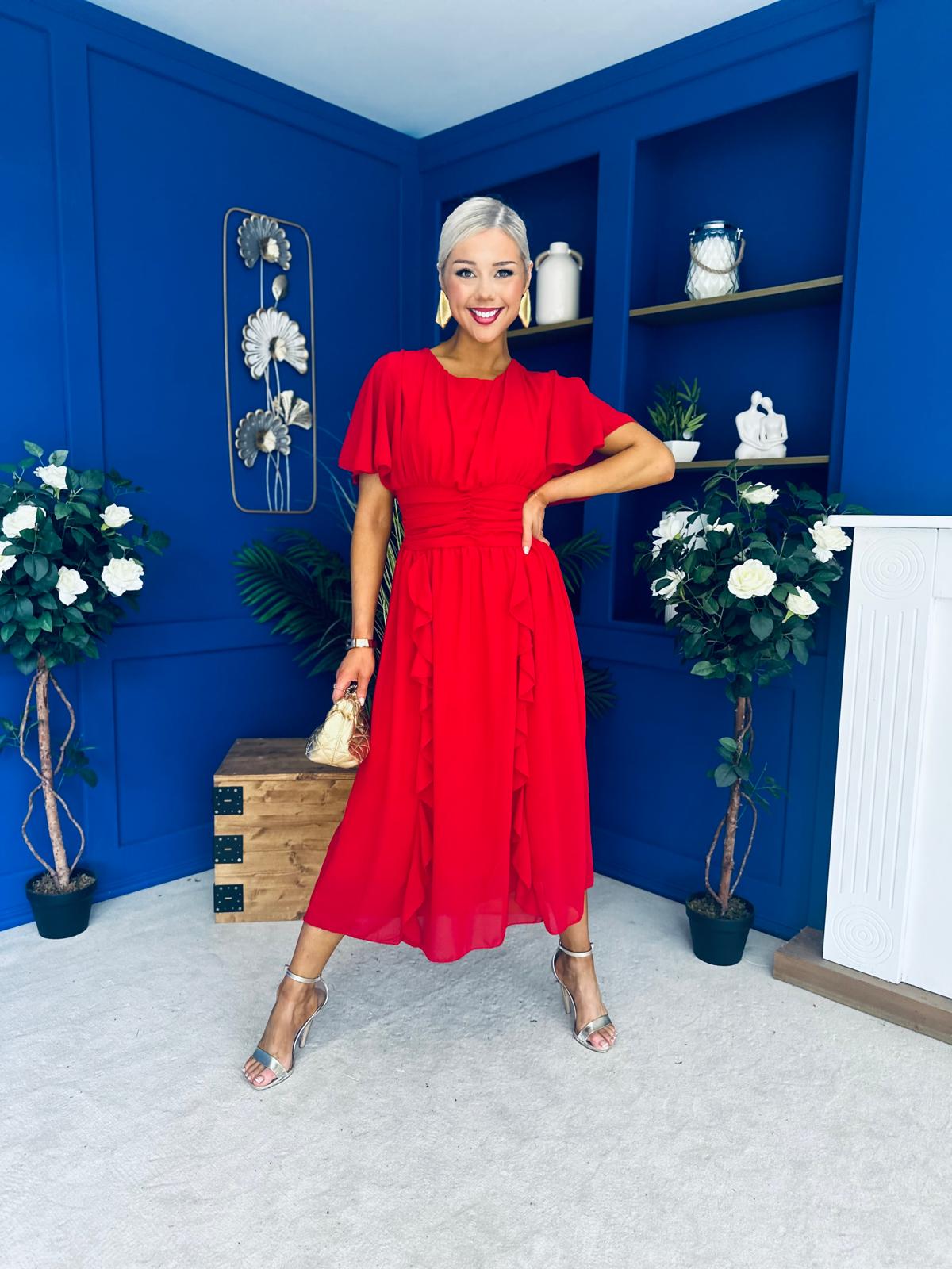 Tina Banded Midi Dress Strawberry