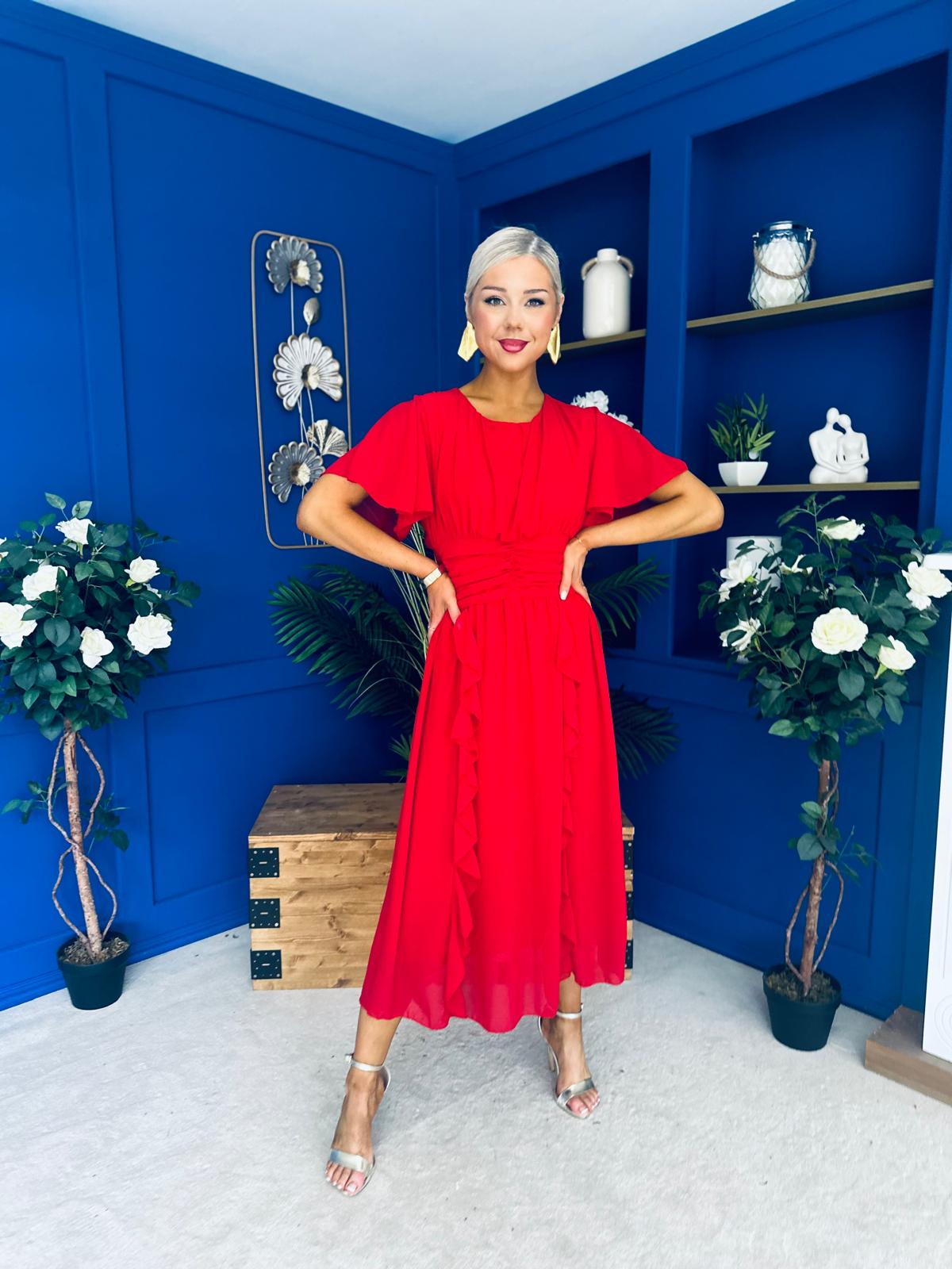 Tina Banded Midi Dress Strawberry