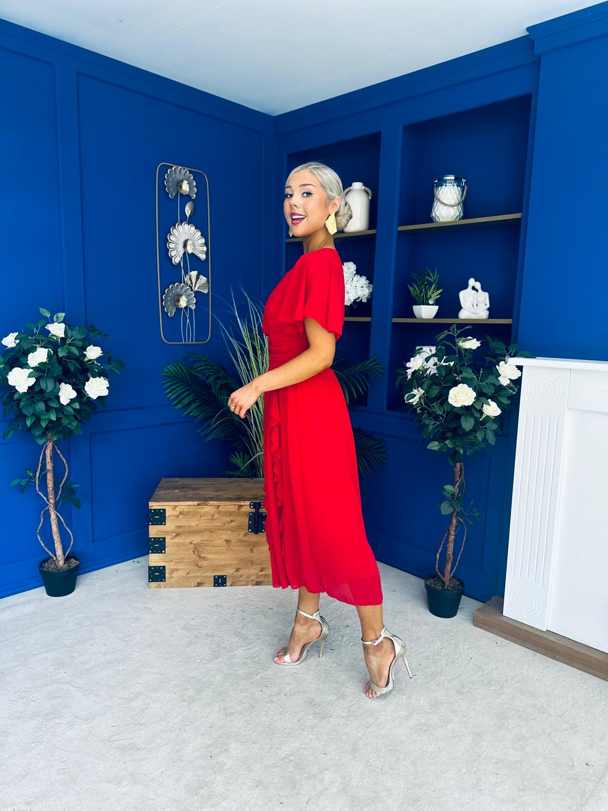 Tina Banded Midi Dress Strawberry