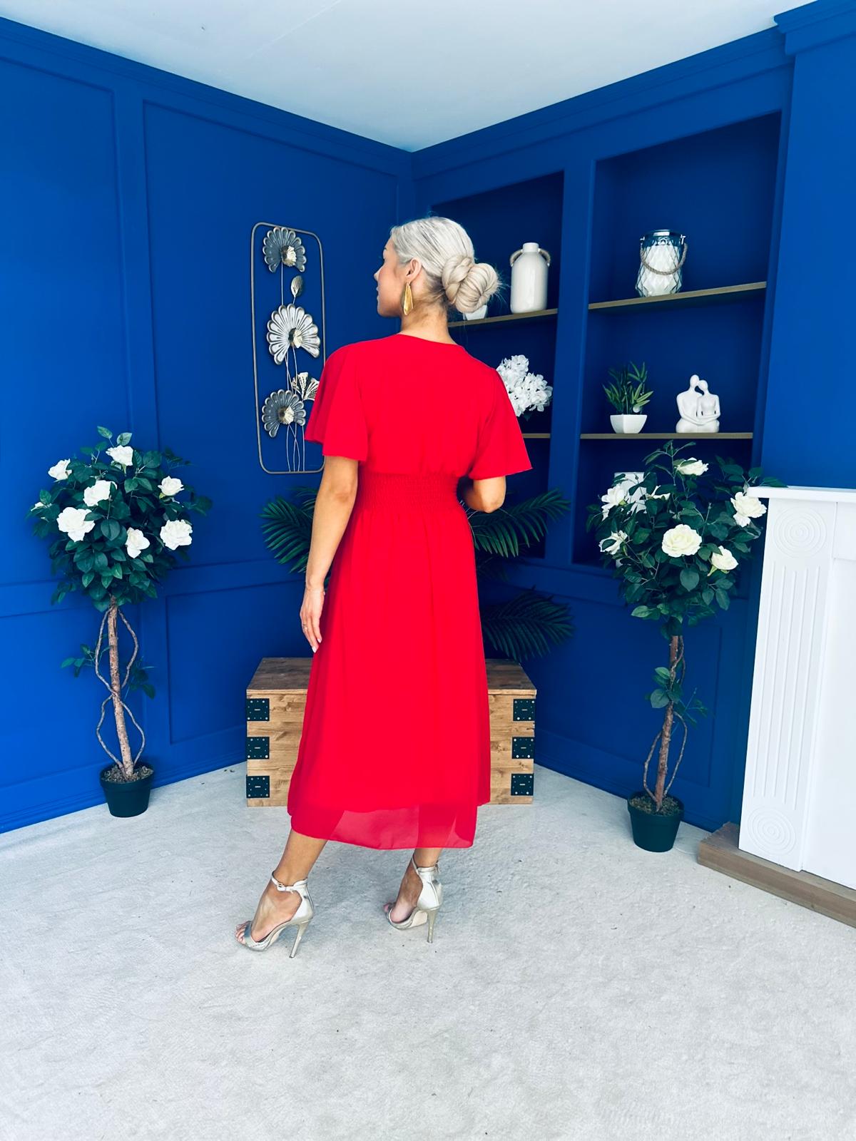 Tina Banded Midi Dress Strawberry