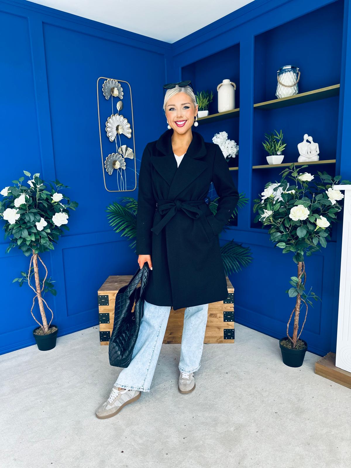 Leanne Detailed Trench Coat Black