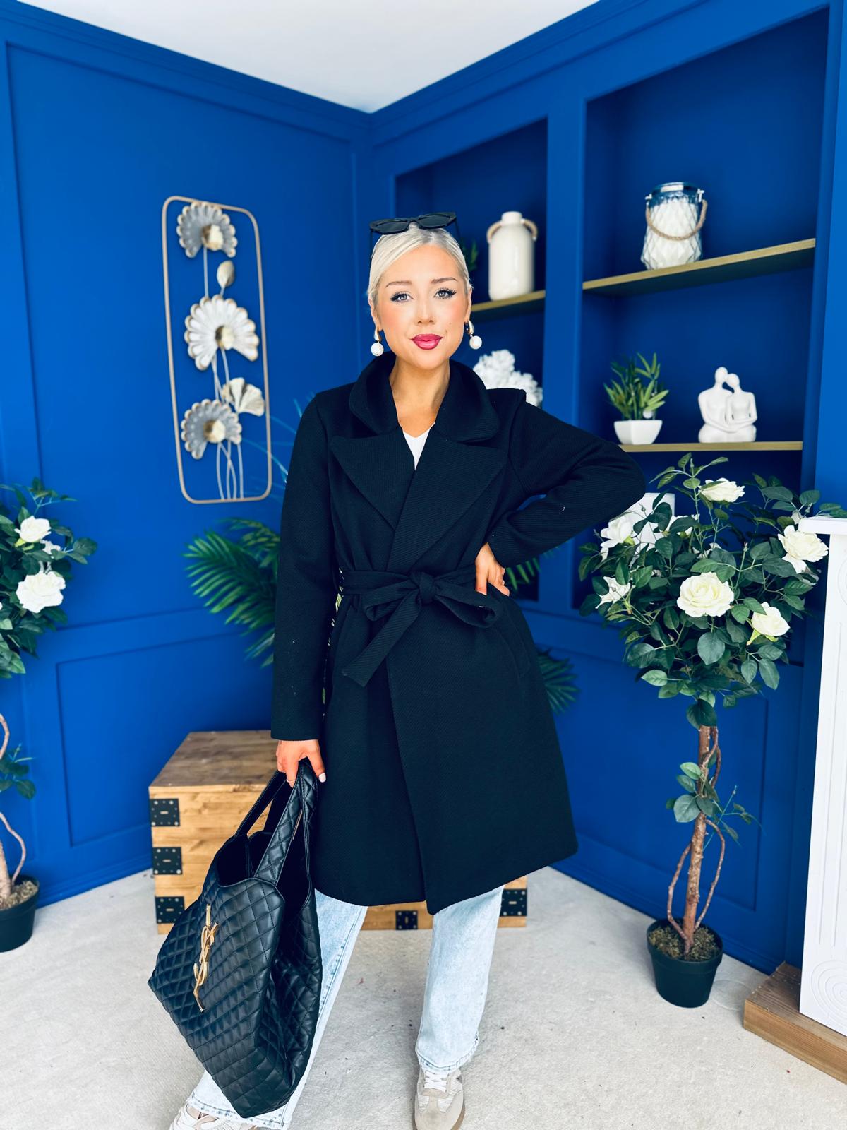 Leanne Detailed Trench Coat Black