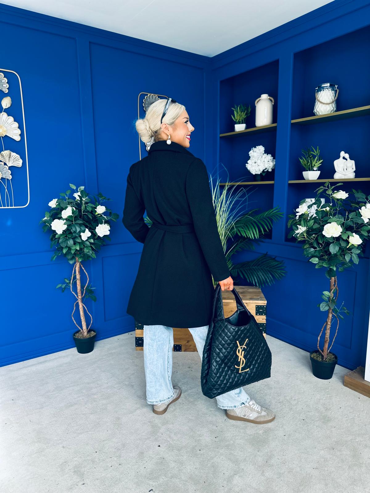 Leanne Detailed Trench Coat Black