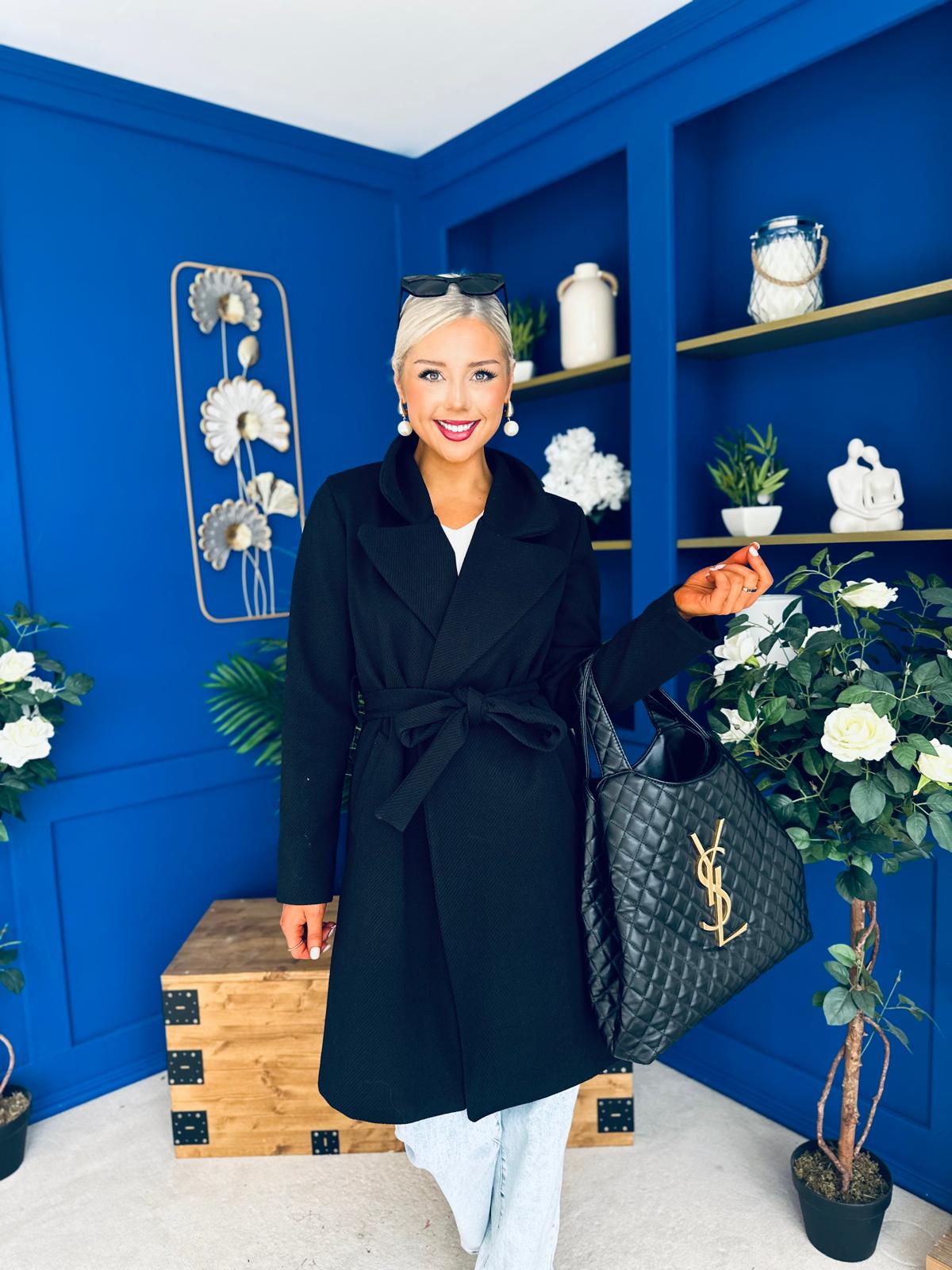 Leanne Detailed Trench Coat Black