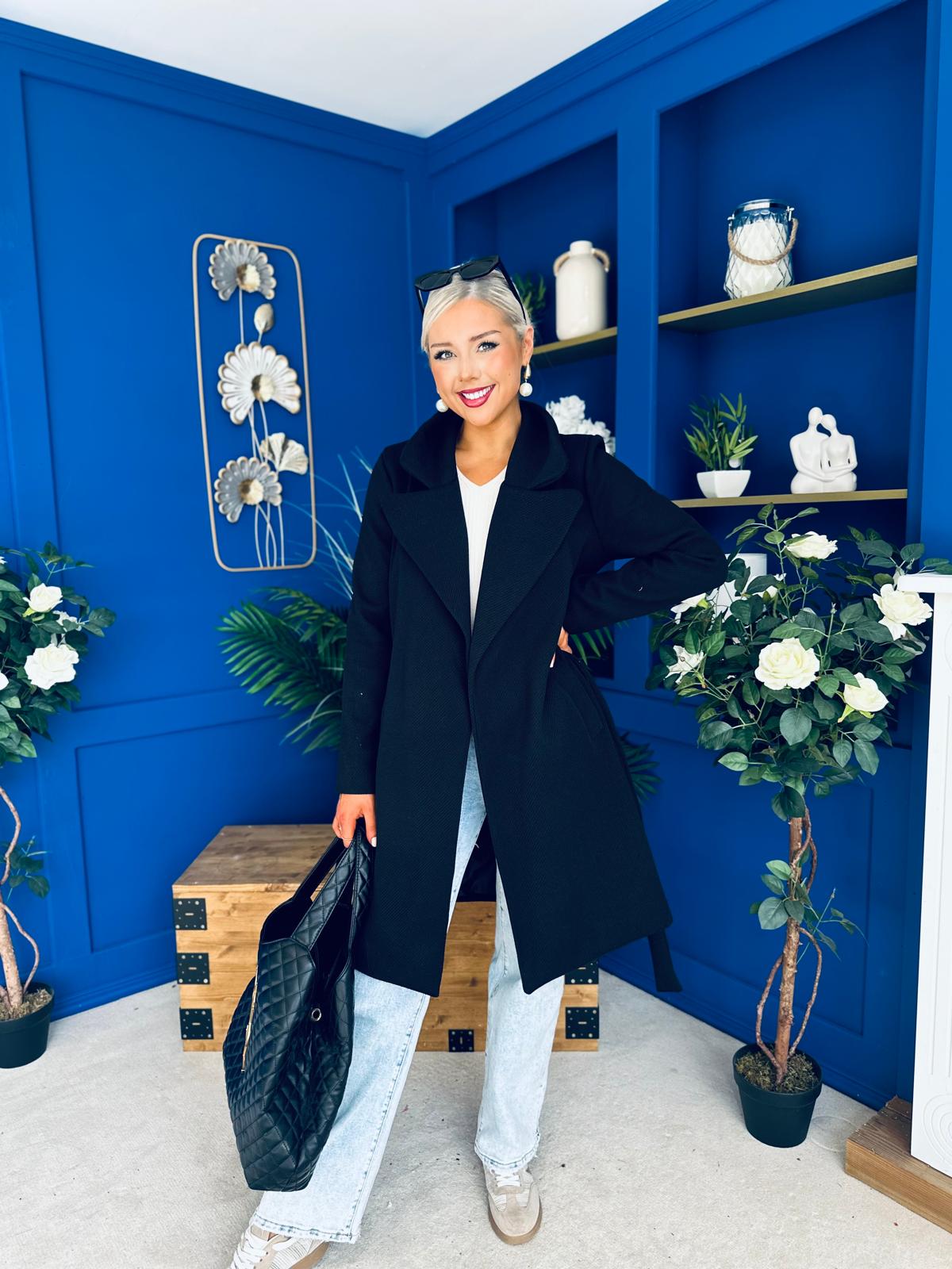 Leanne Detailed Trench Coat Black
