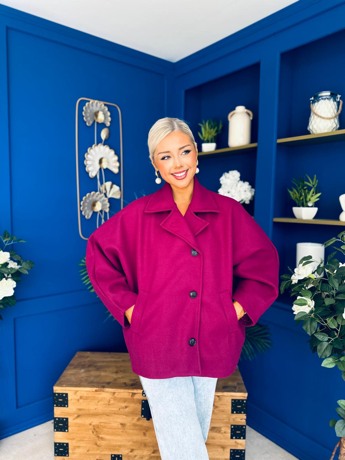 Avril Oversized Cape Jacket Berry