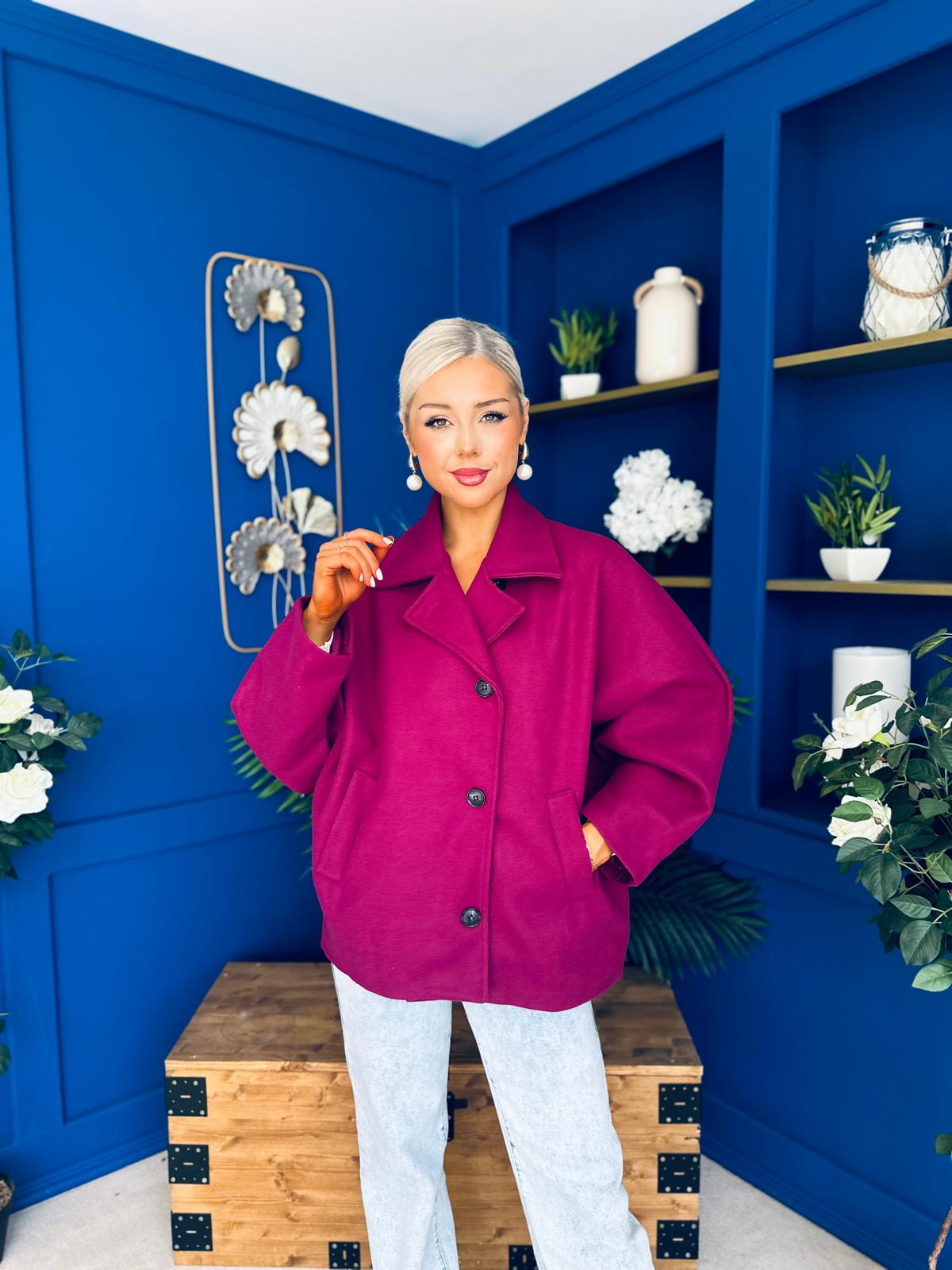 Avril Oversized Cape Jacket Berry