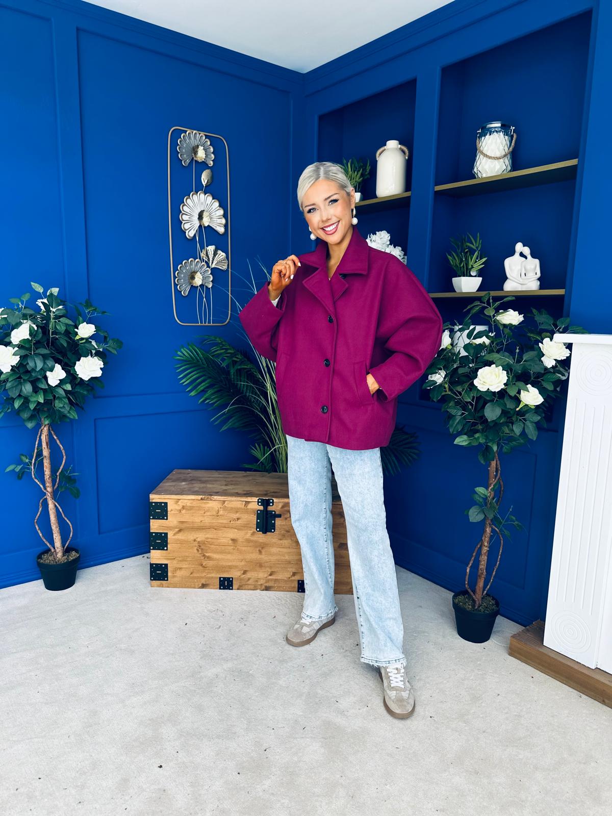 Avril Oversized Cape Jacket Berry
