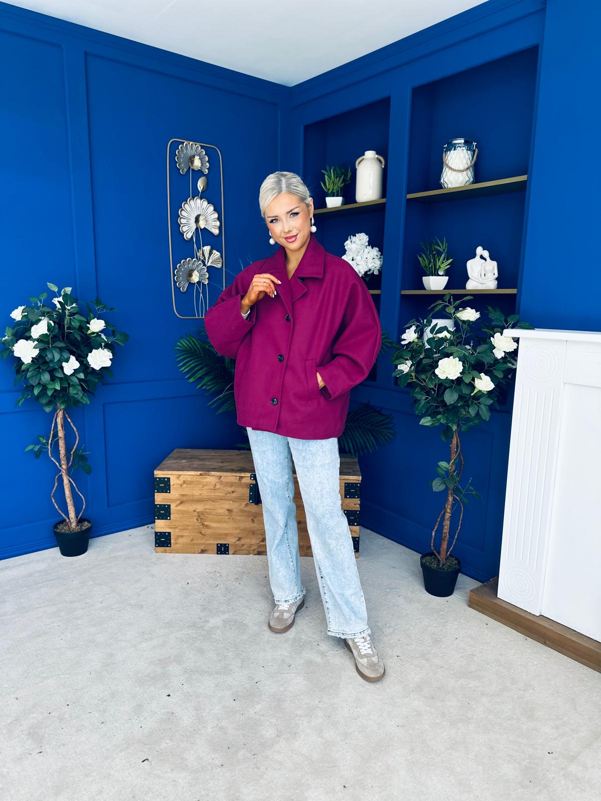 Avril Oversized Cape Jacket Berry