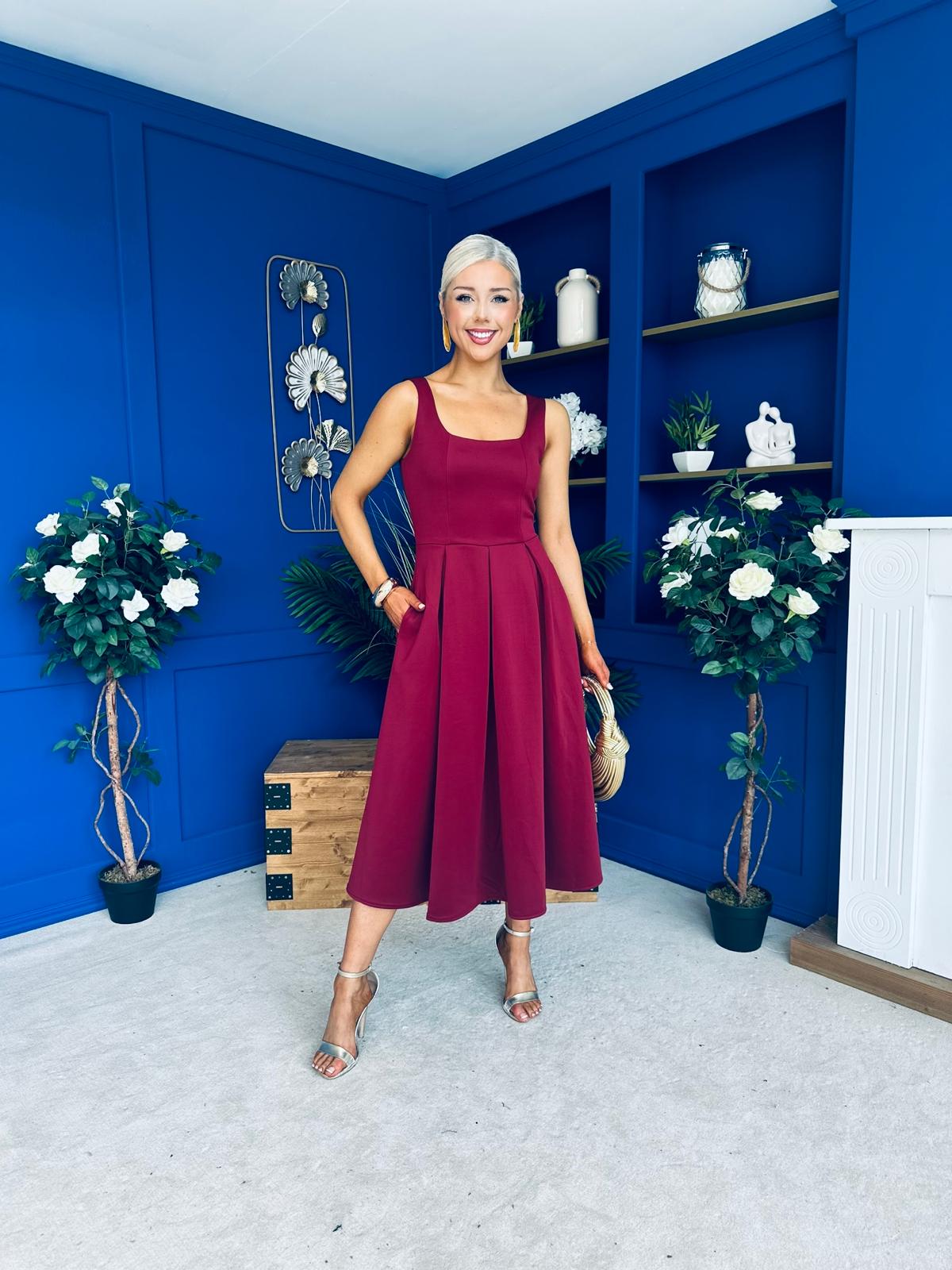 Erica Square Neck Midi Dress Wine