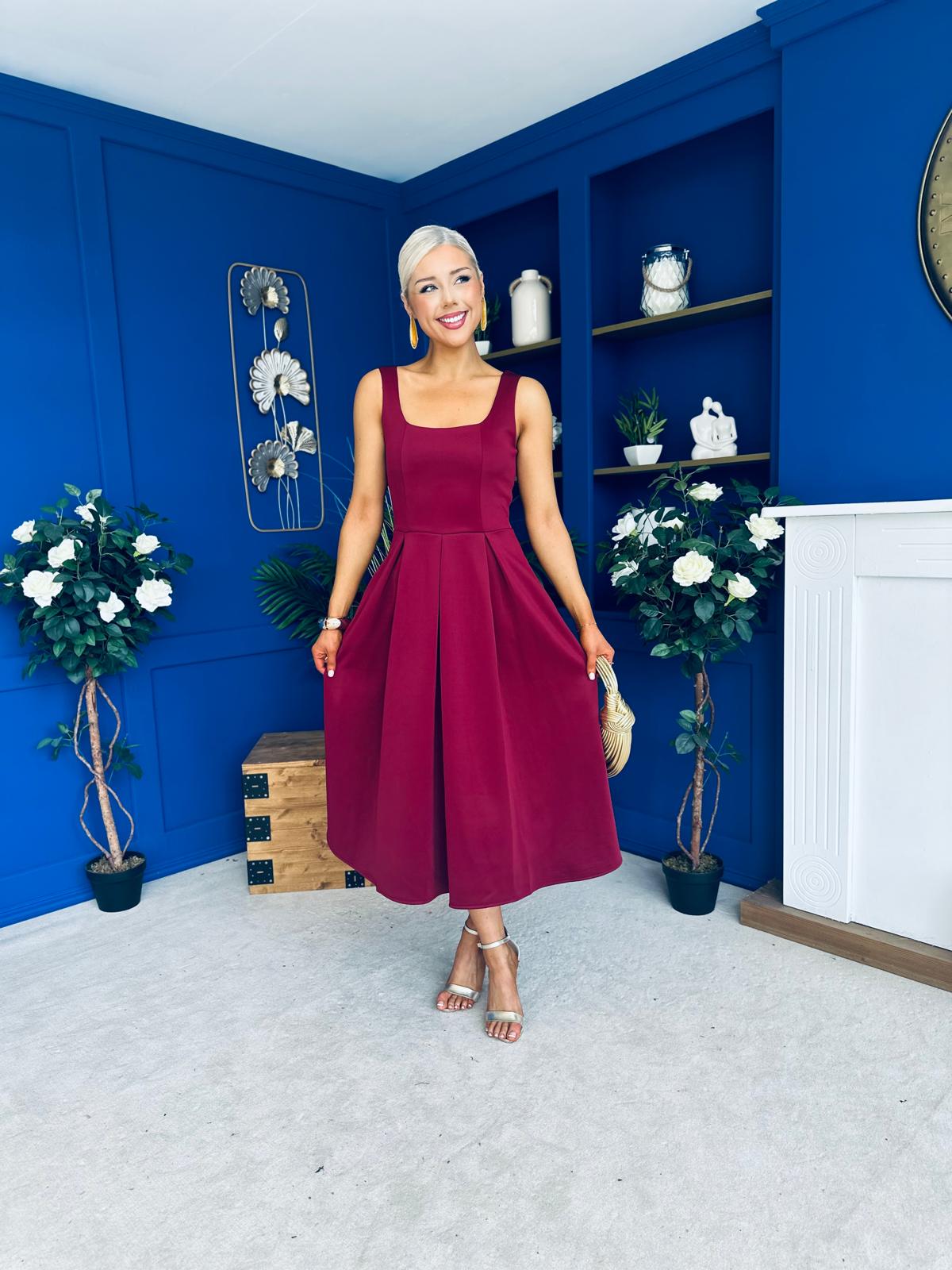 Erica Square Neck Midi Dress Wine