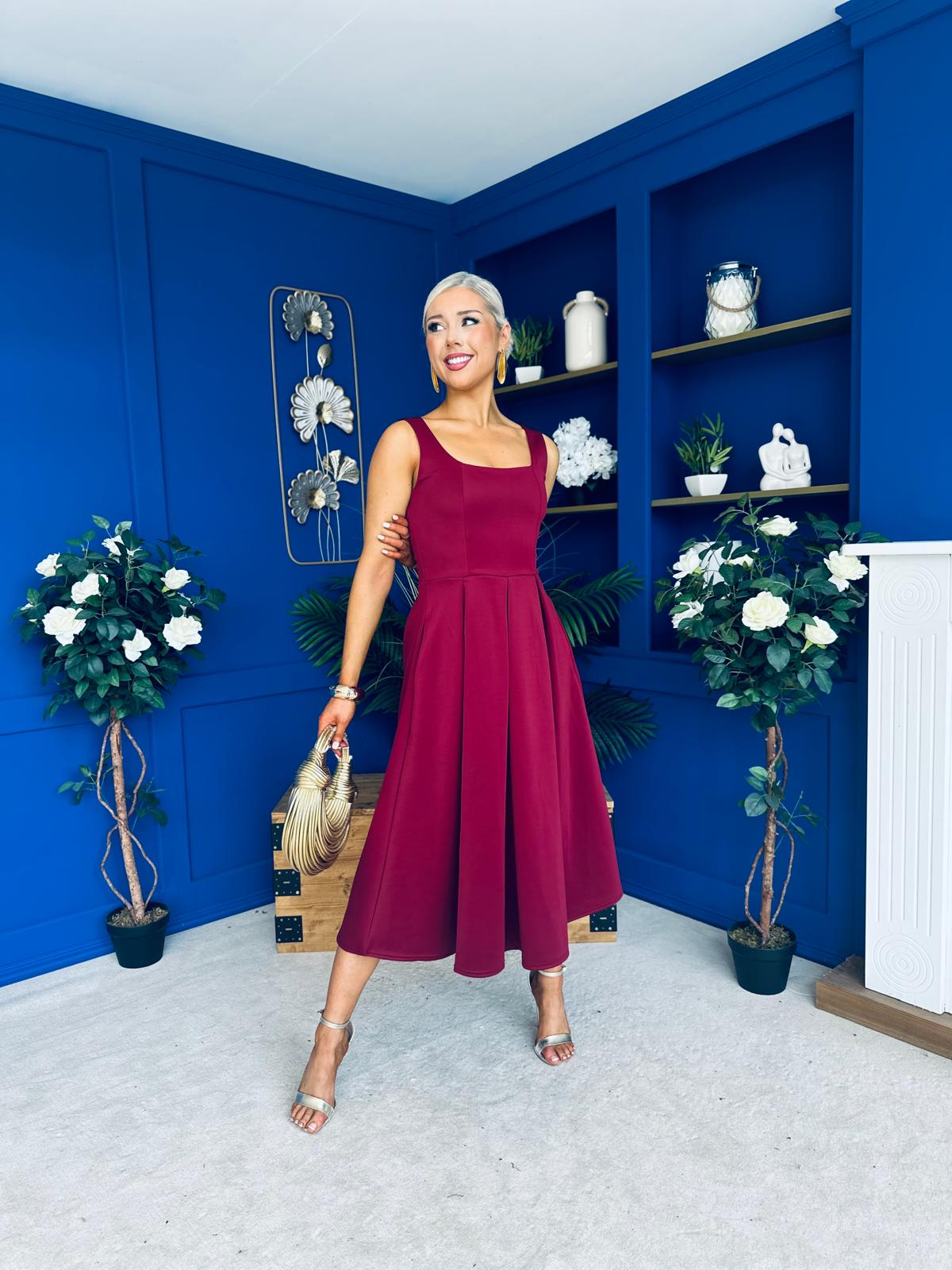 Erica Square Neck Midi Dress Wine