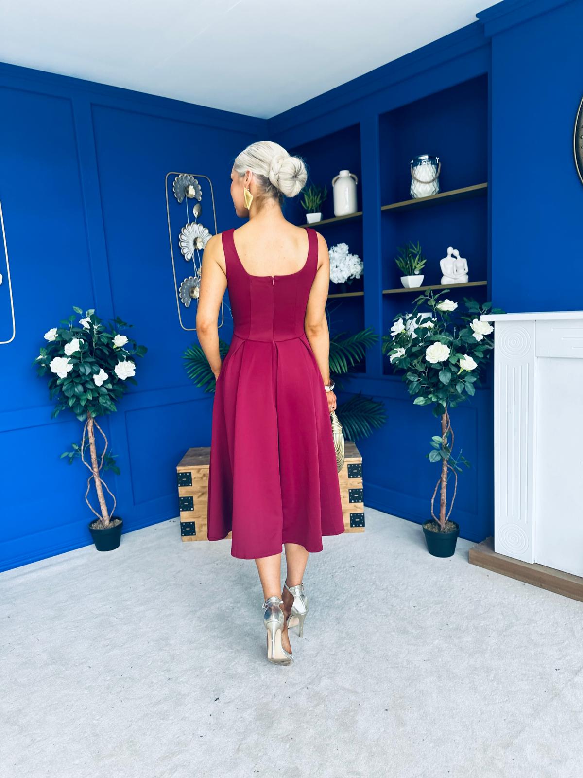 Erica Square Neck Midi Dress Wine