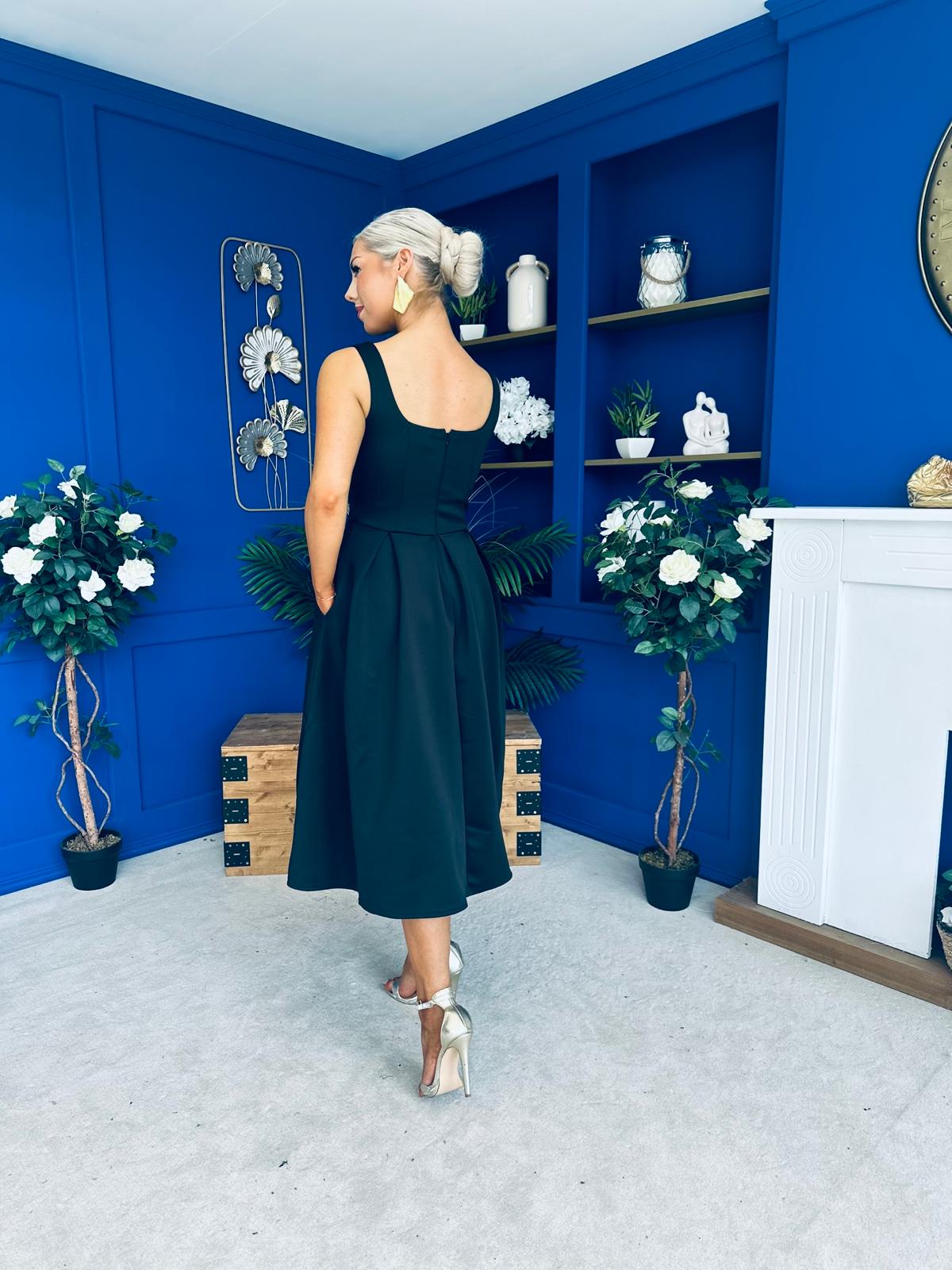 Erica Square Neck Midi Dress Black