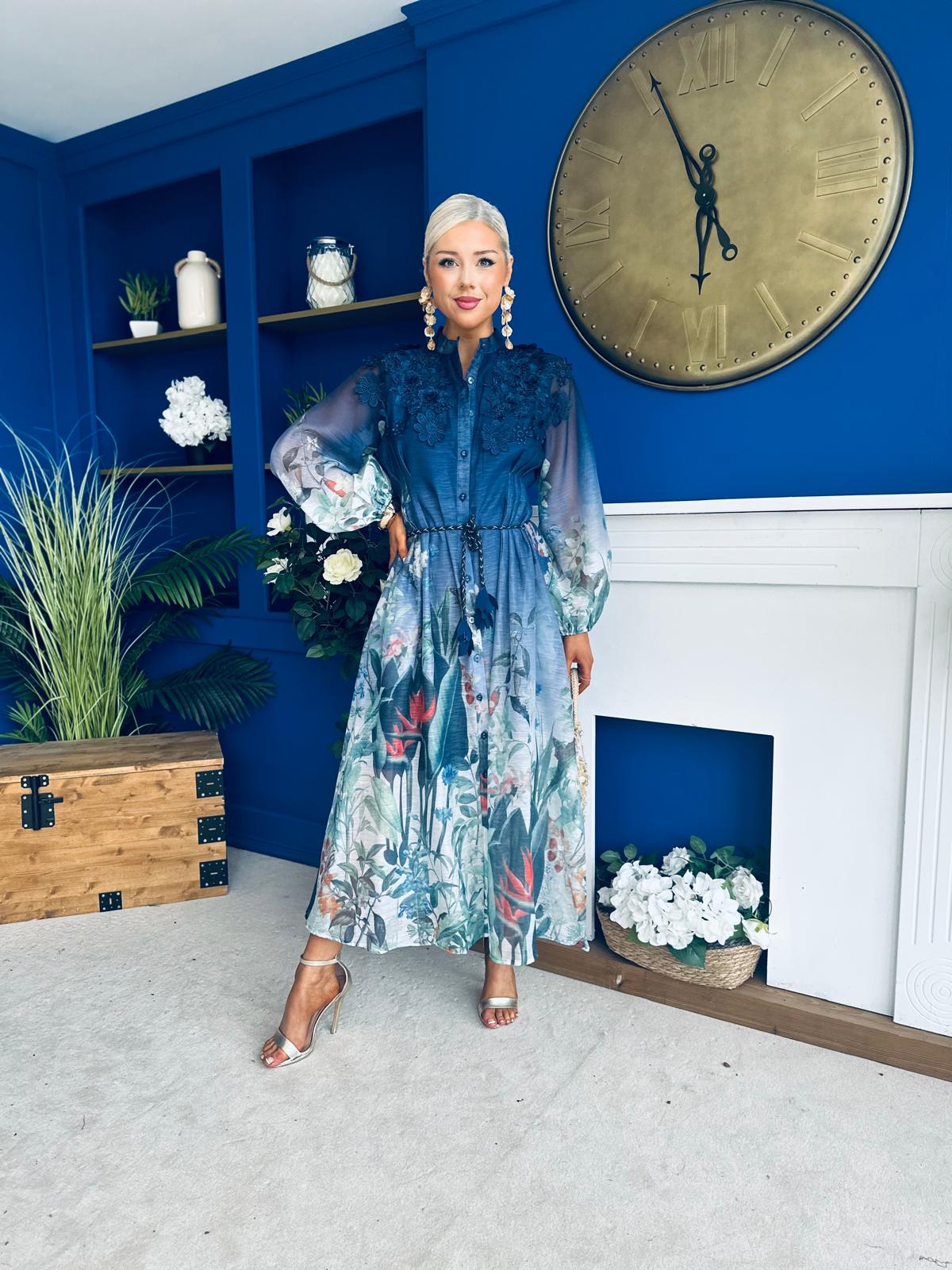 Tyler Occasion Shirt Dress Floral Blue Pre Order 19 Sept