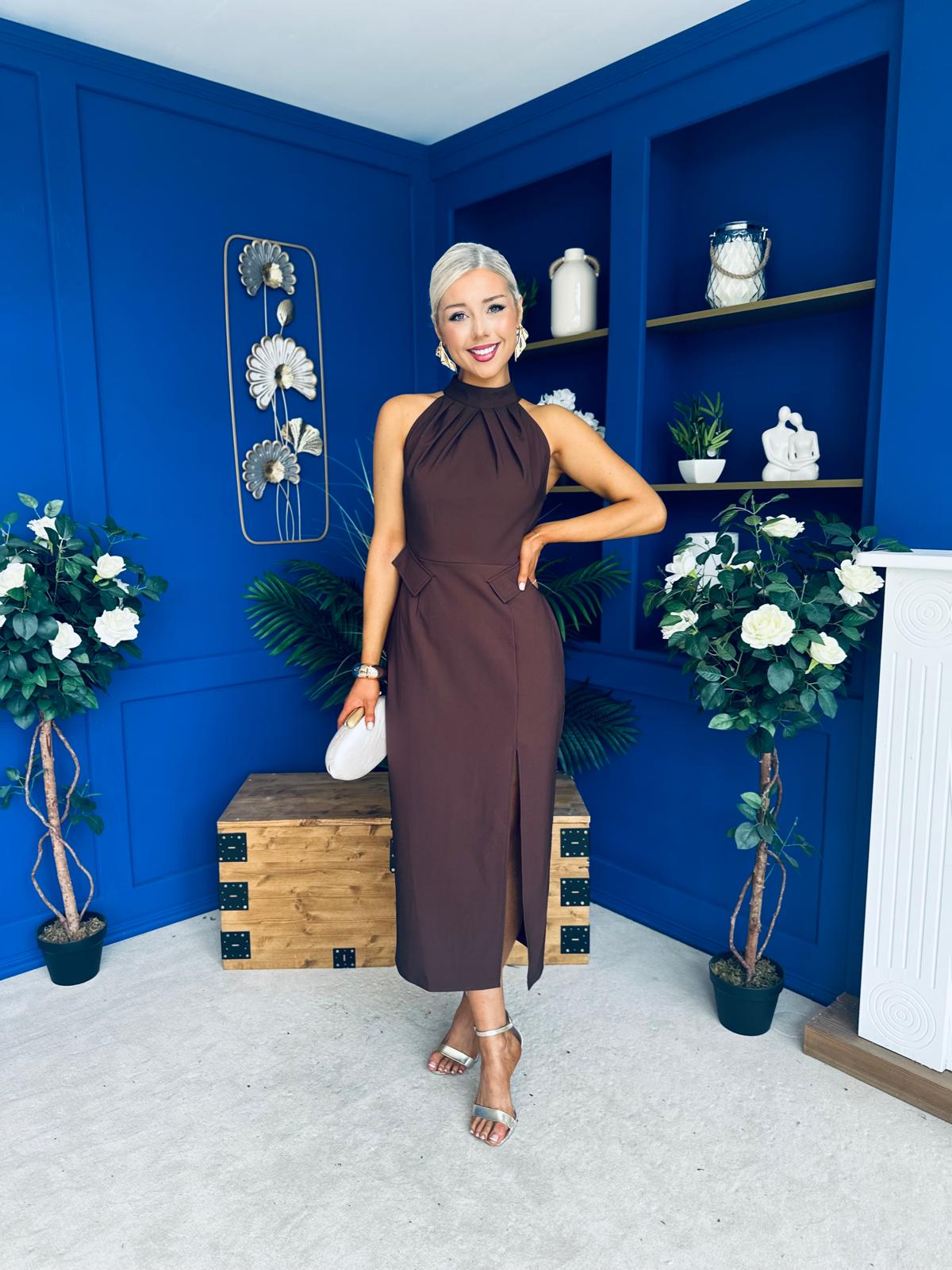Eris Pocket Detail High Neck Midi Dress Coco