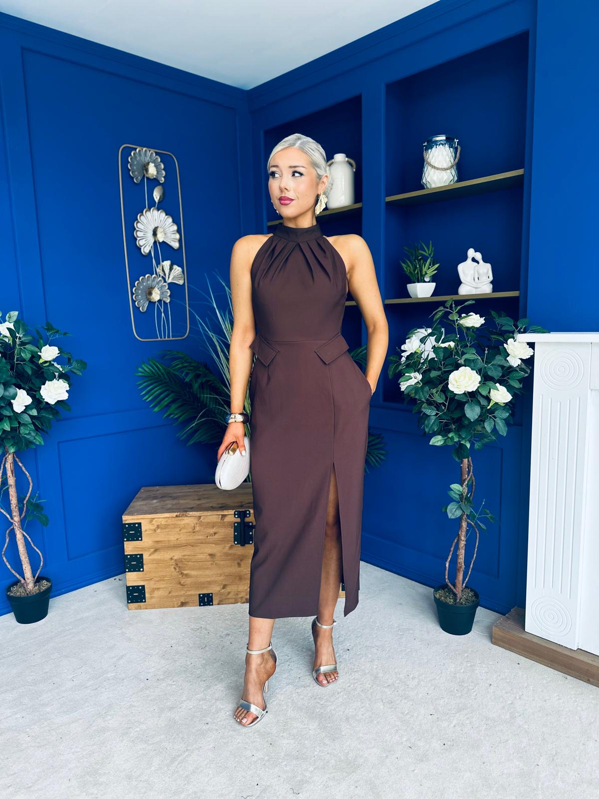 Eris Pocket Detail High Neck Midi Dress Coco