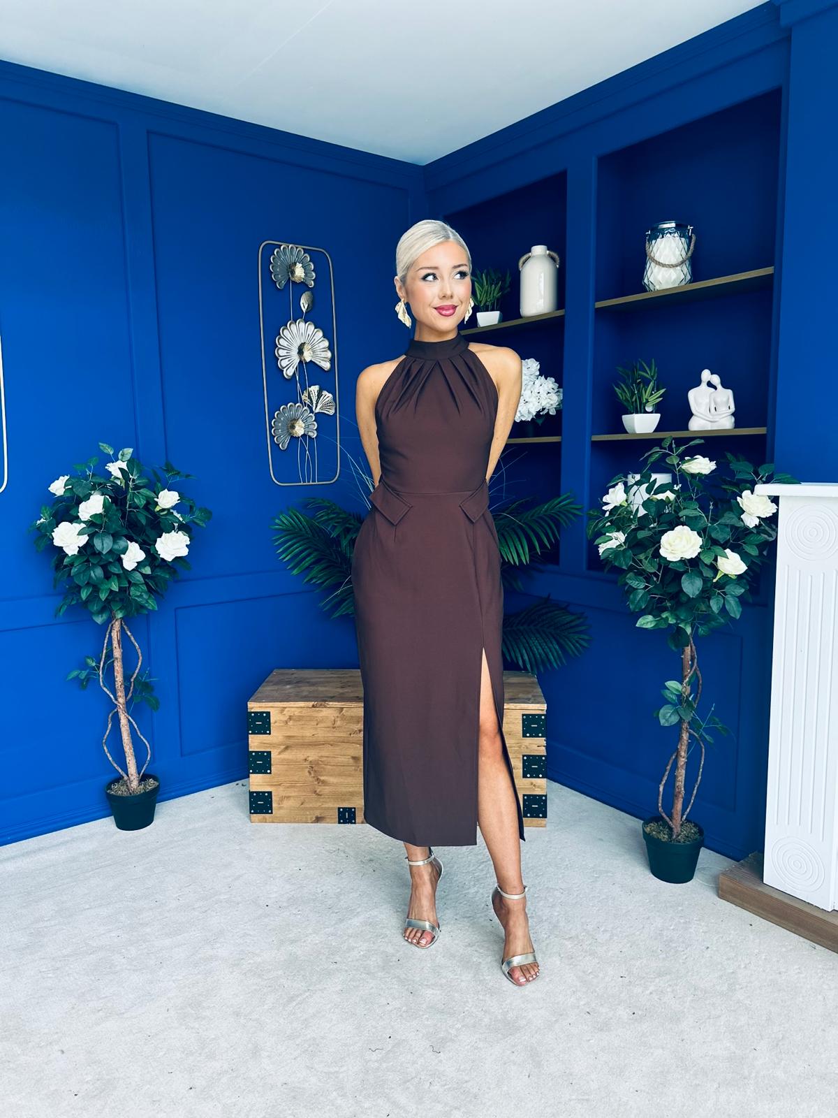 Eris Pocket Detail High Neck Midi Dress Coco