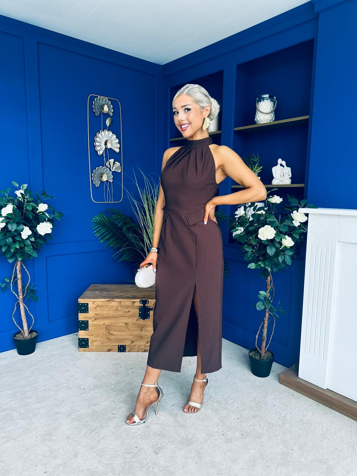 Eris Pocket Detail High Neck Midi Dress Coco