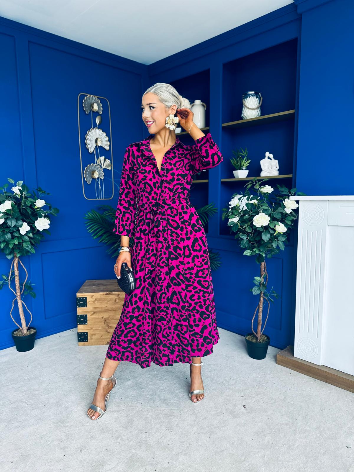 Angela Shirt Maxi Dress Pink Animal