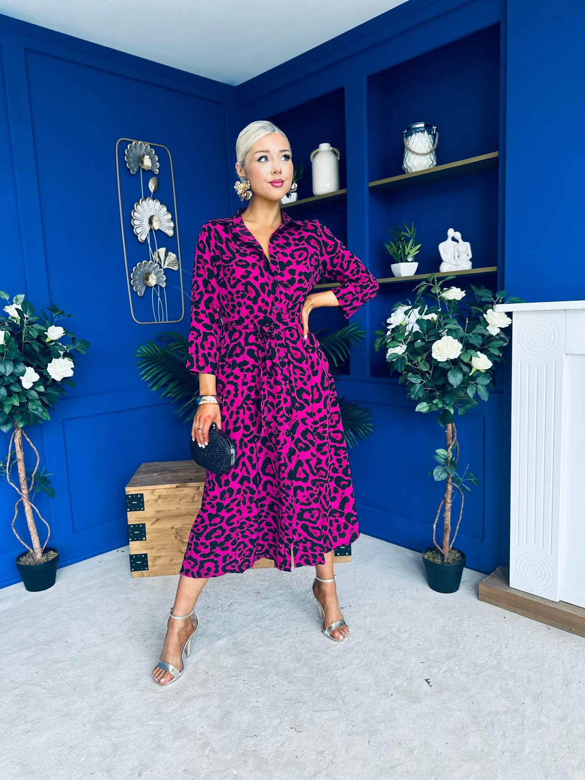 Angela Shirt Maxi Dress Pink Animal