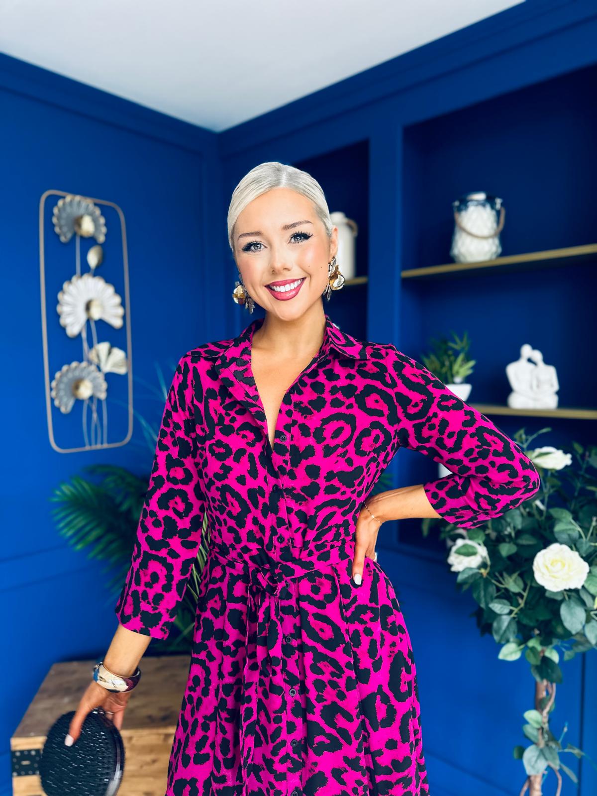 Angela Shirt Maxi Dress Pink Animal