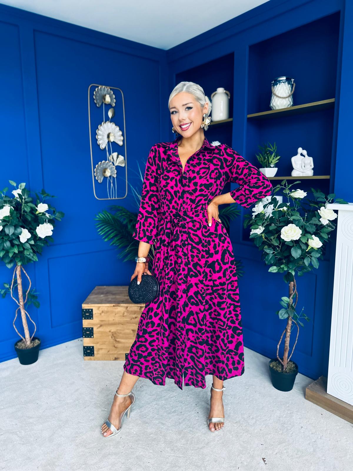 Angela Shirt Maxi Dress Pink Animal