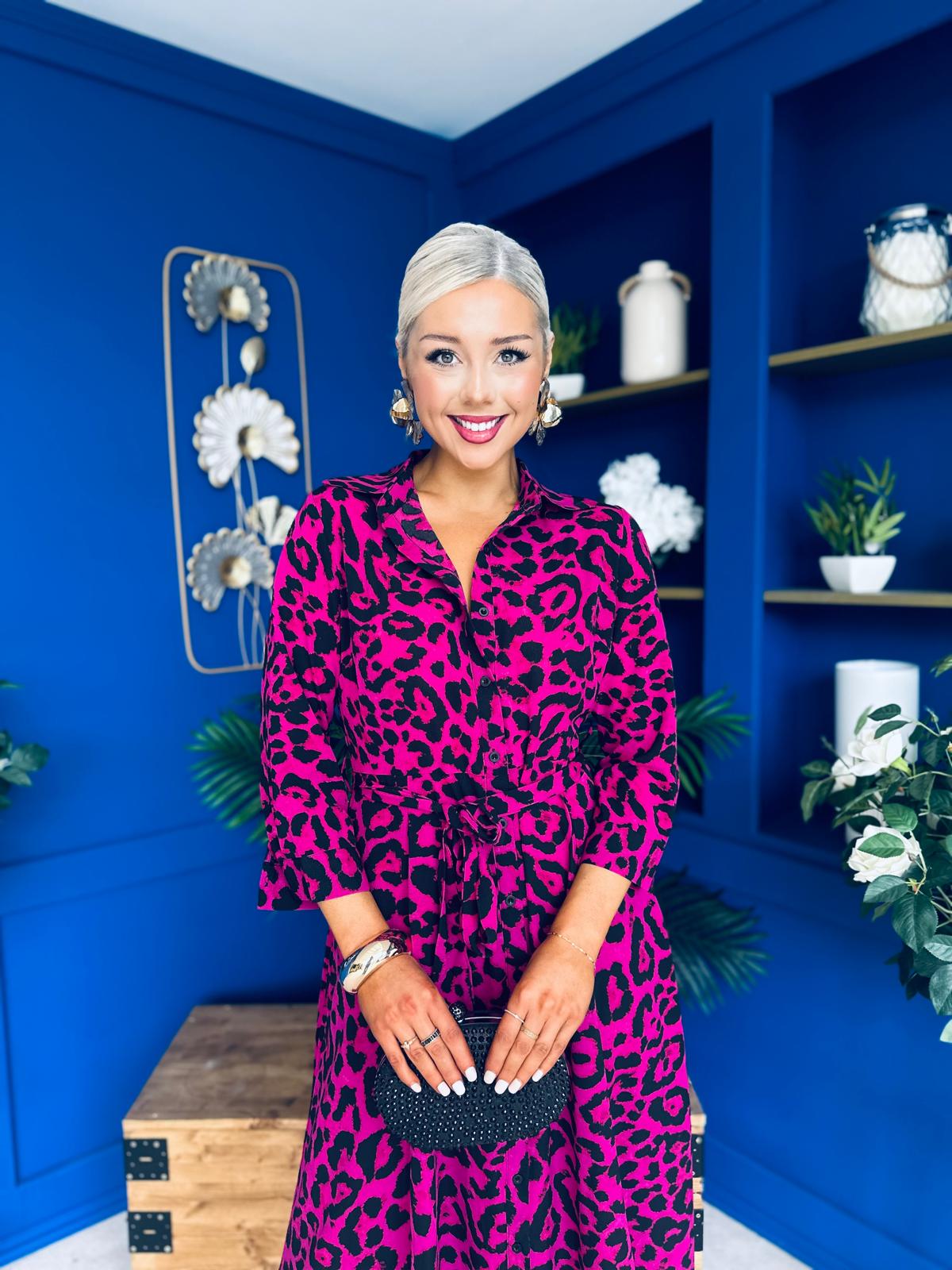 Angela Shirt Maxi Dress Pink Animal