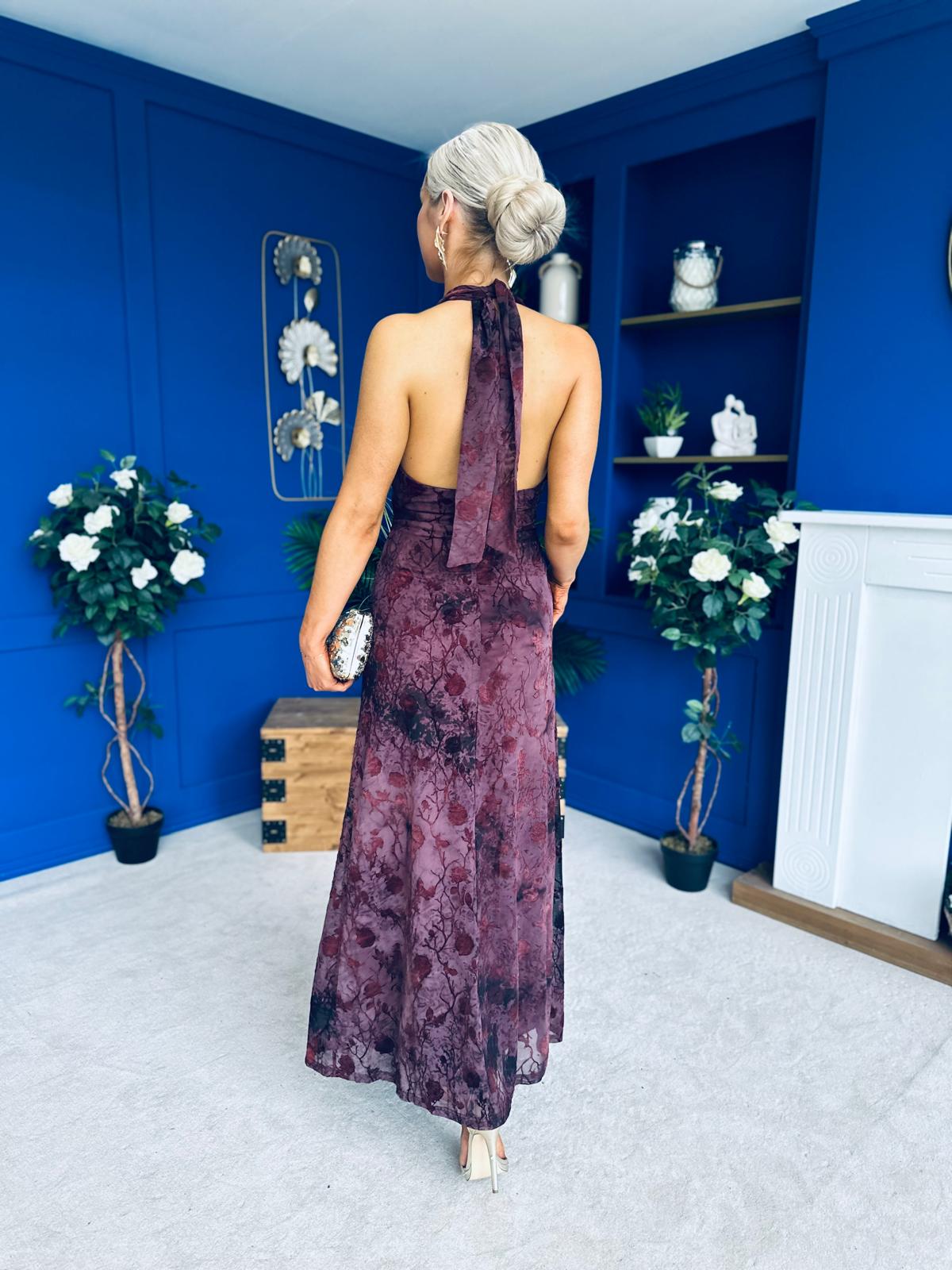 Rosanna Halterneck Occasion Dress Burgundy