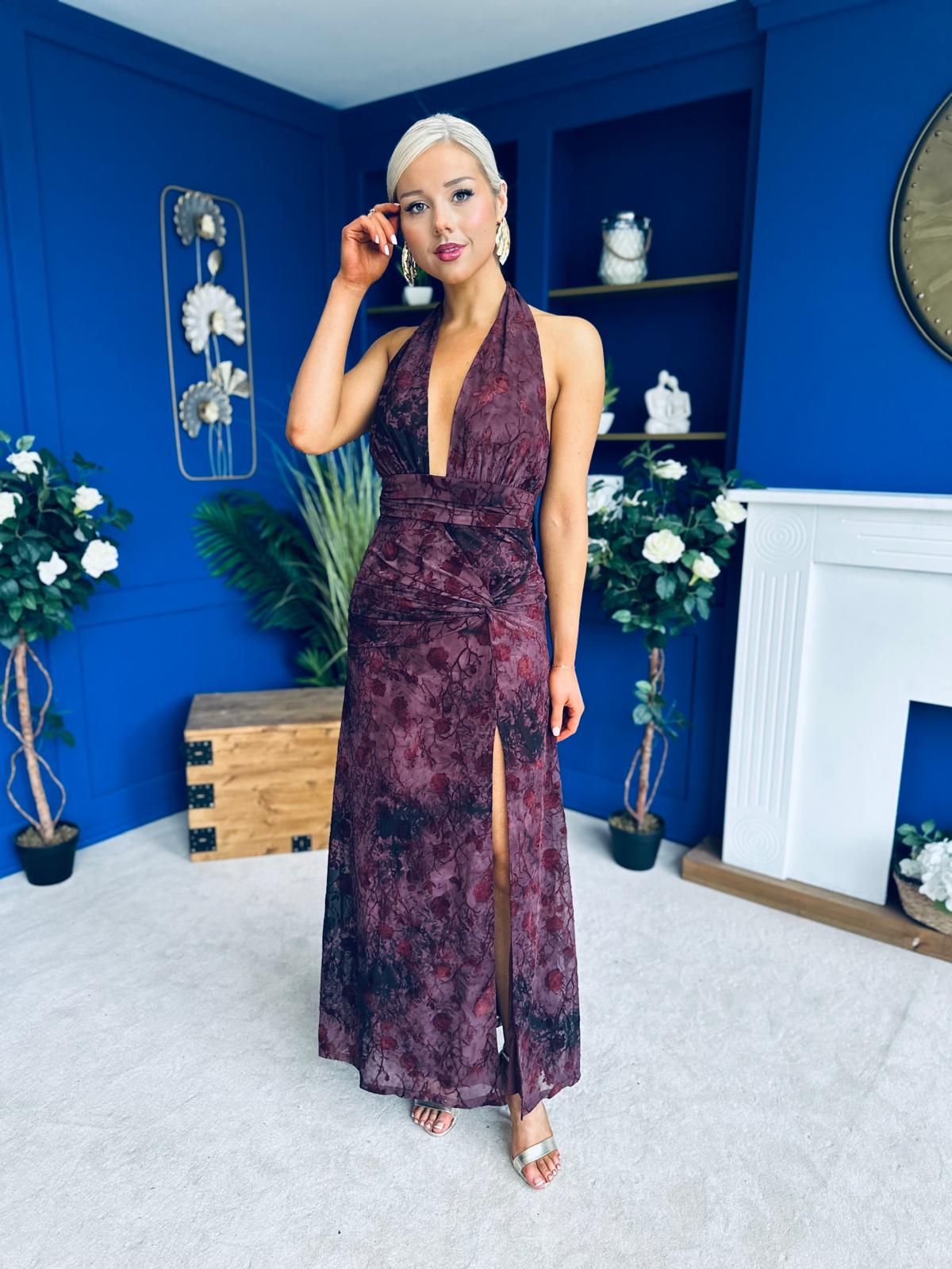 Rosanna Halterneck Occasion Dress Burgundy
