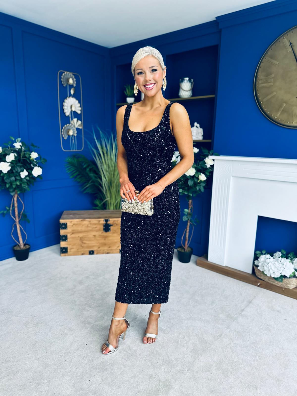 Poppy Sequin Occasion Dress Black
