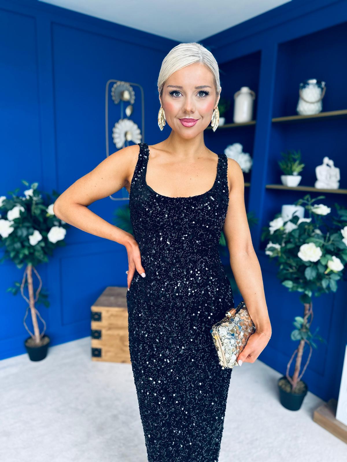 Poppy Sequin Occasion Dress Black