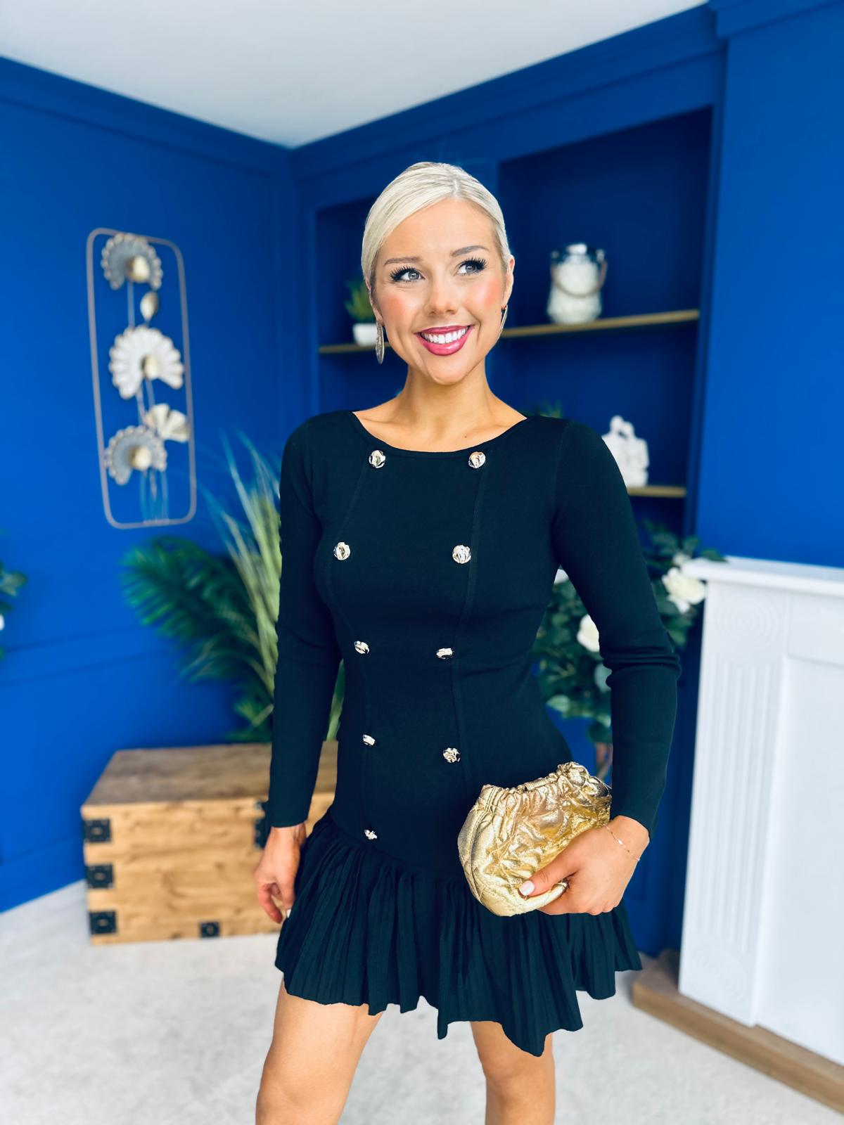 Jada Button Detail Mini Dress Black