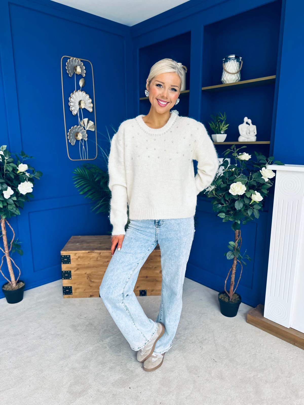 Diane Embellished Knit Jumper Cream